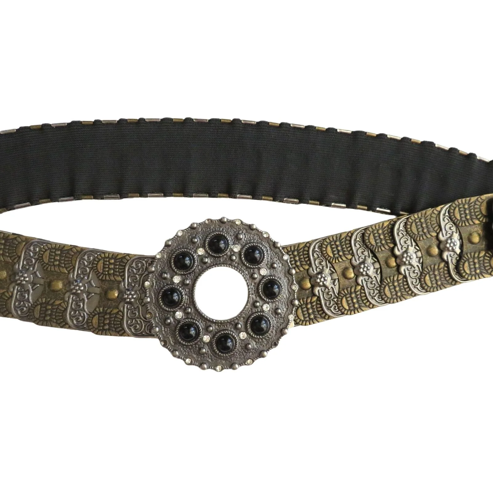 Vintage 80s Art To Wear Stretch Belt Brown Bronze Metal Elastic M/l Hook Buckle - Image 10
