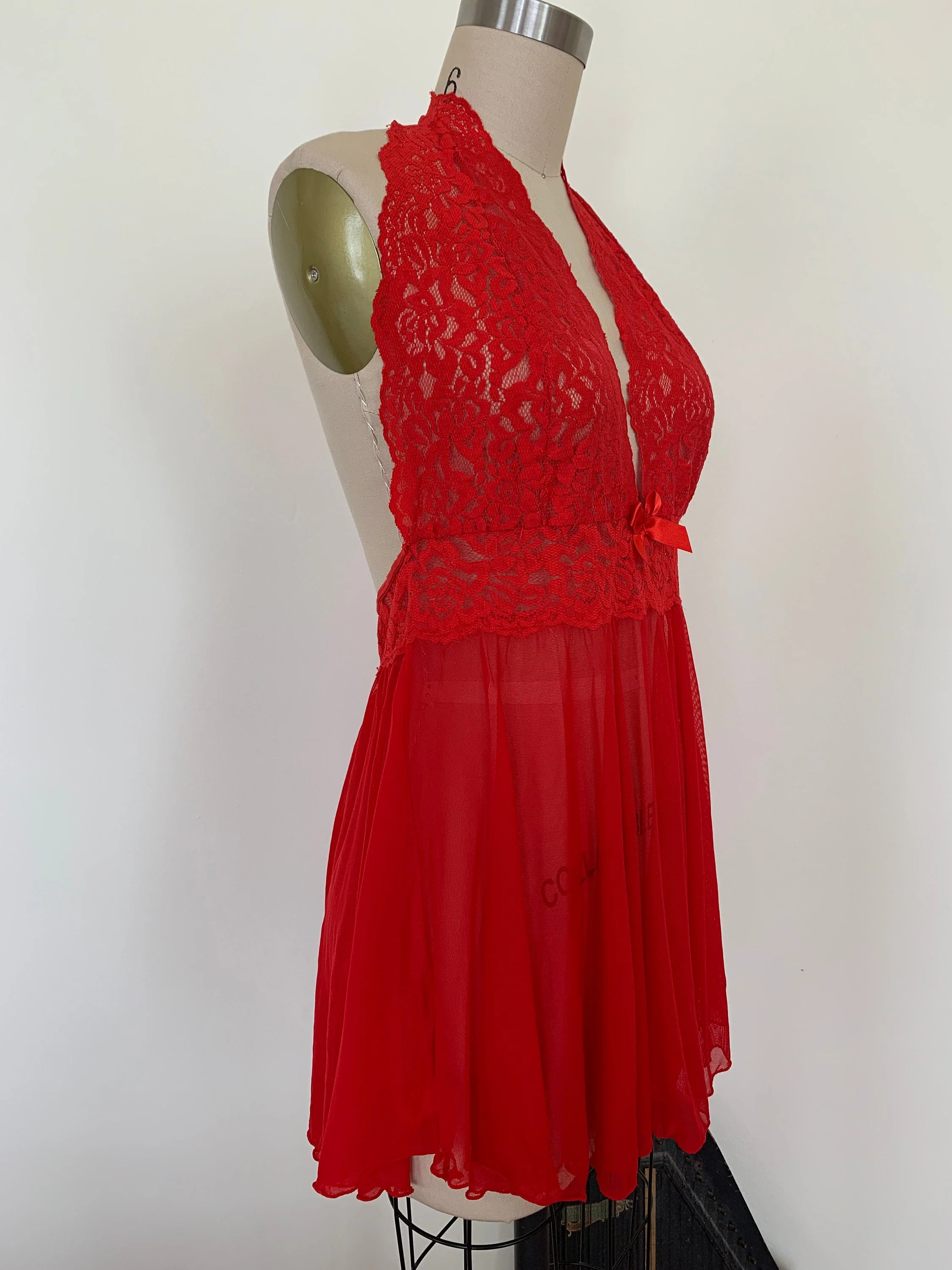 Vintage 80s Babydoll Lace Sheer Nightgown Negligee Sz M / L - Image 4