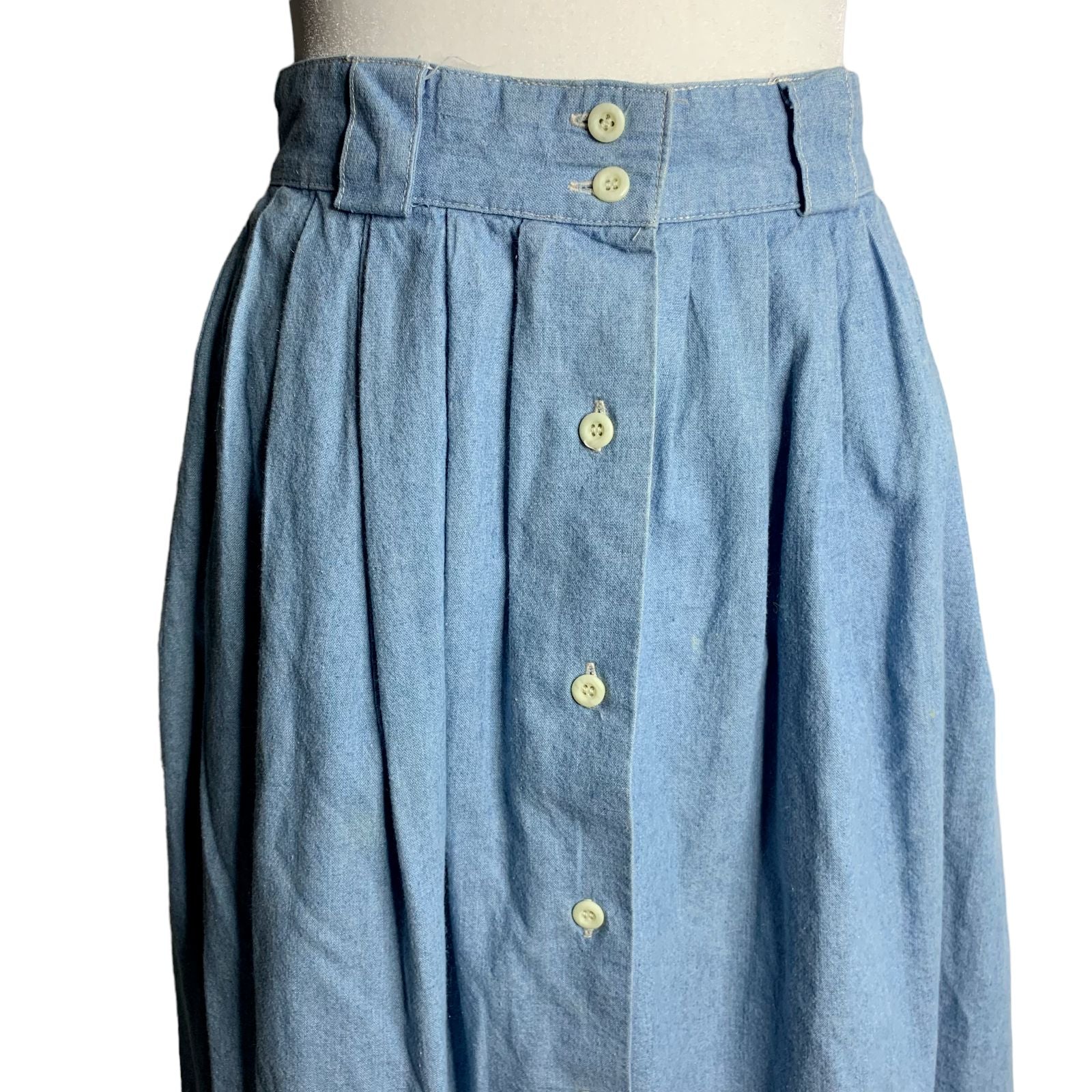 Vintage 80s Banana Republic Safari Maxi Skirt S Blue Chambray Button Front by Banana Republic - Image 2