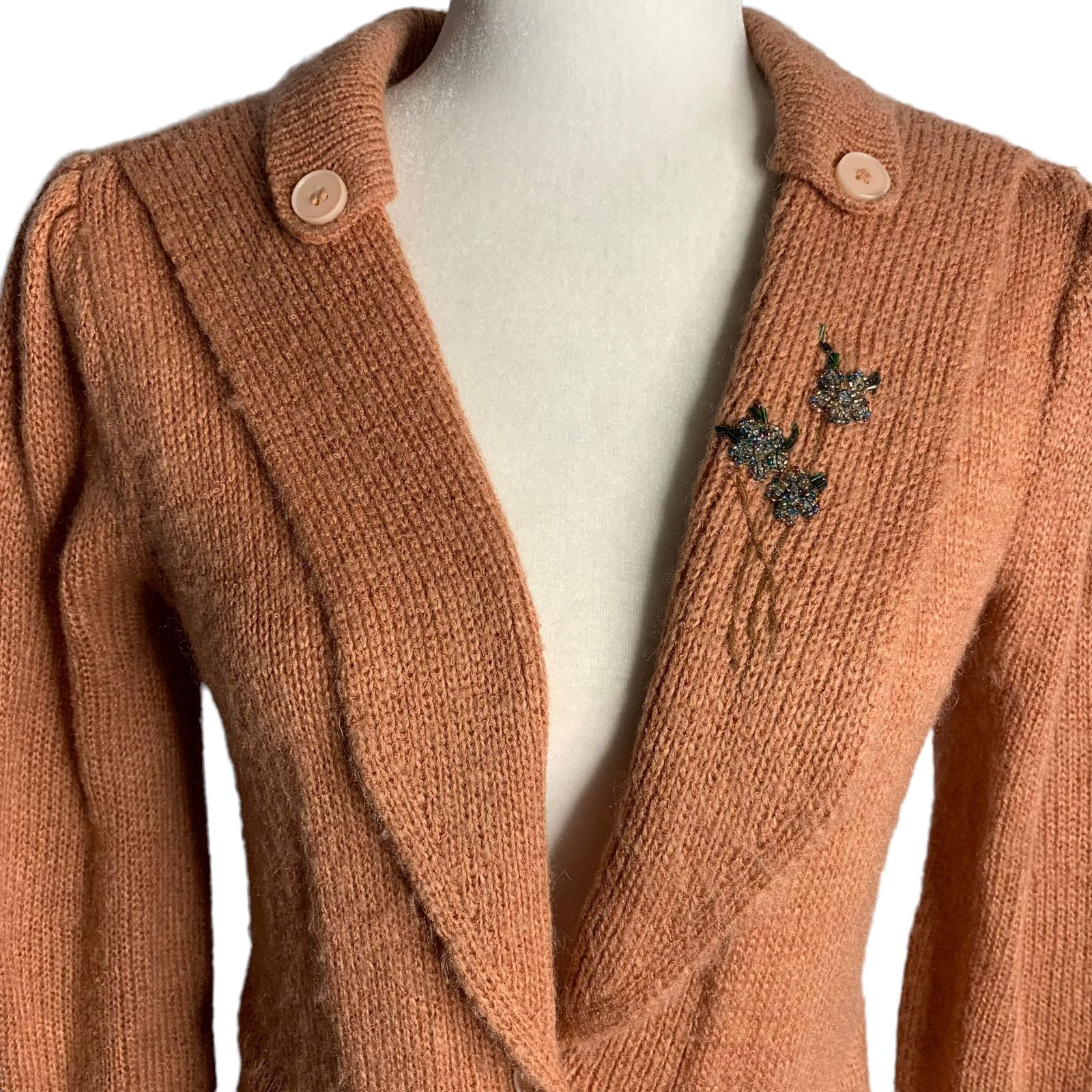 Vintage 80s Beaded Knit Cardigan Sweater M Mauve Pink Buttons Pockets Tie Waist by 20 Ans Knits - Image 2