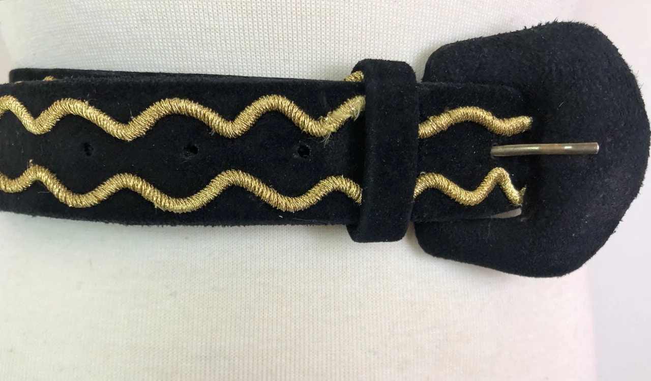 Vintage 80s Black and Gold Leather Belt by Sandy Duftler - Image 2