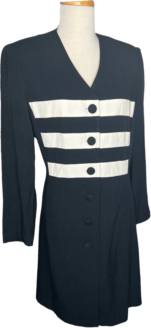 Vintage 80s Black and White Striped Blazer Dress Size 12 by Louis Snyder