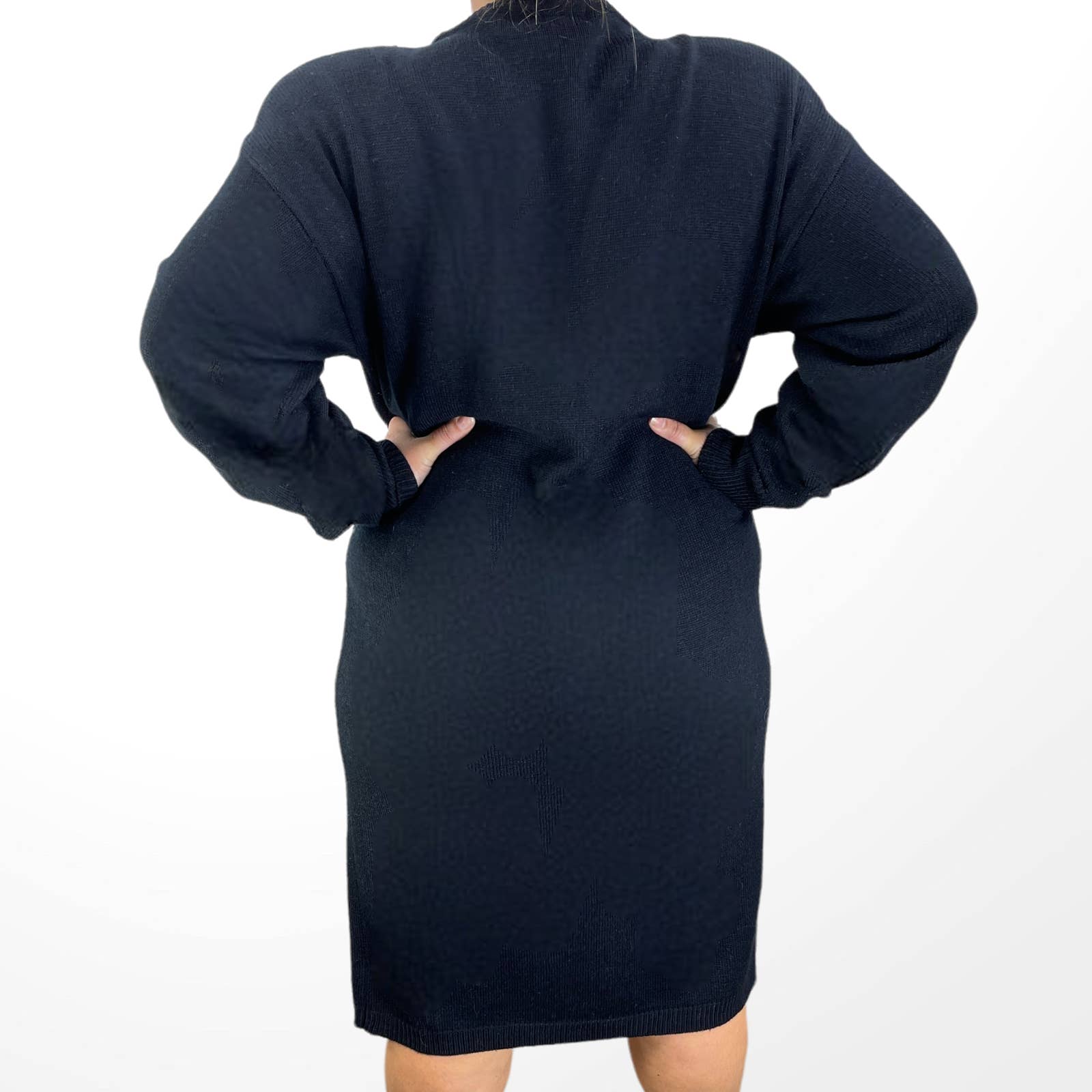 Vintage 80s Black Embroidered and Beaded Knit Midi Dress by Larisa - Image 2