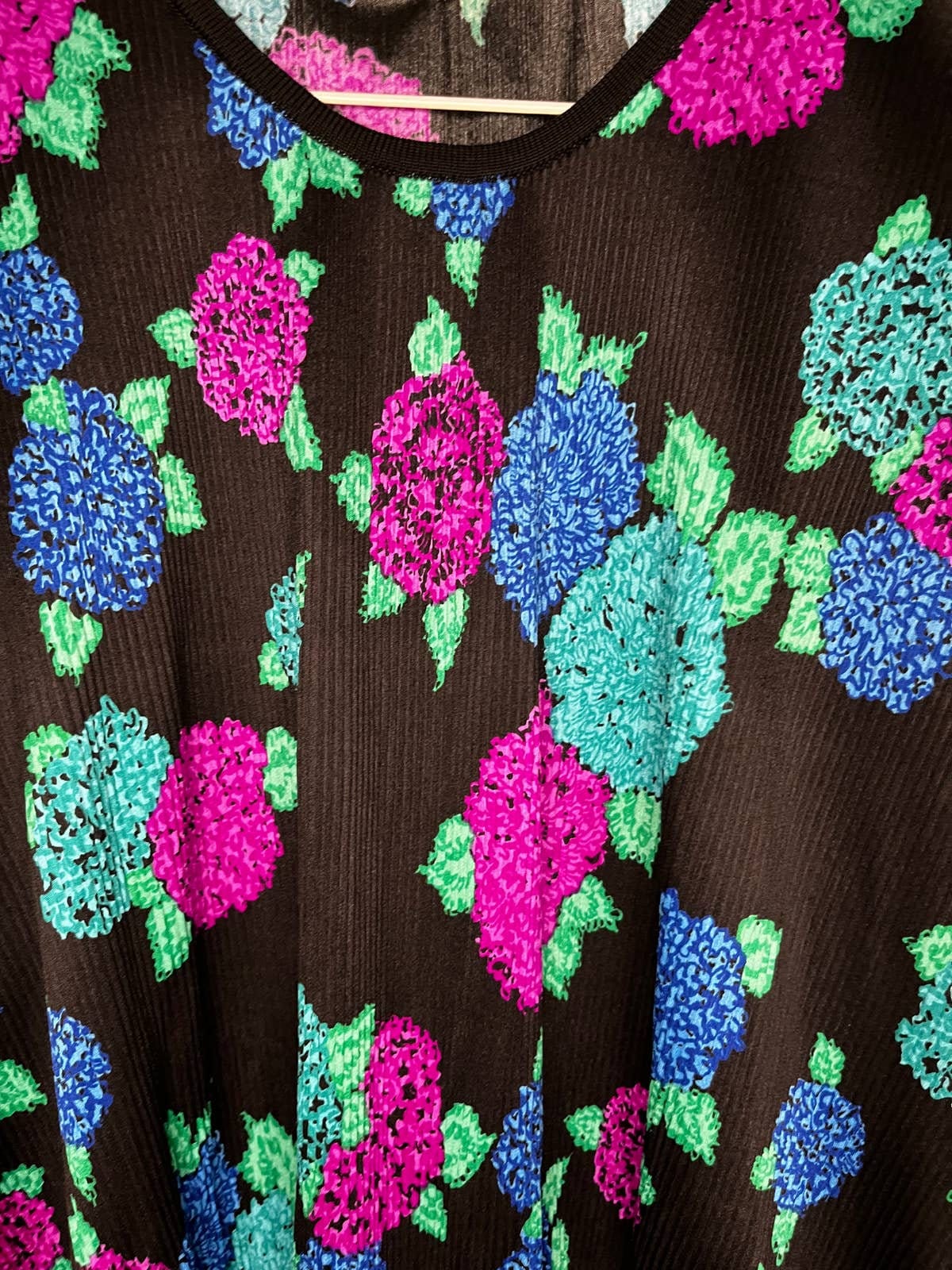Vintage 80s Black Floral Purple Blue Teal Crepe Blouse Med Large by Eve Simons - Image 5
