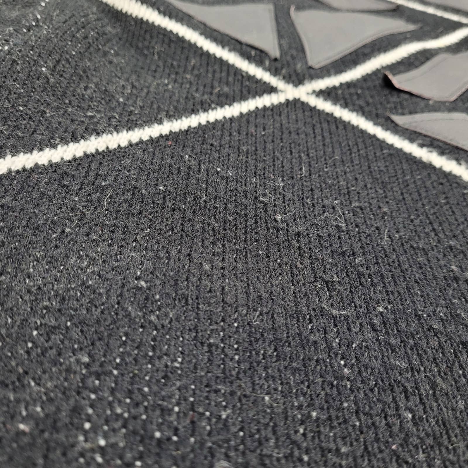 Vintage 80s Black Geometric Sweater Leather Patch Oversized Unisex L by Cuccini - Image 4