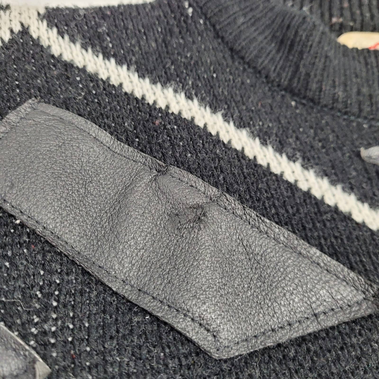 Vintage 80s Black Geometric Sweater Leather Patch Oversized Unisex L by Cuccini - Image 5