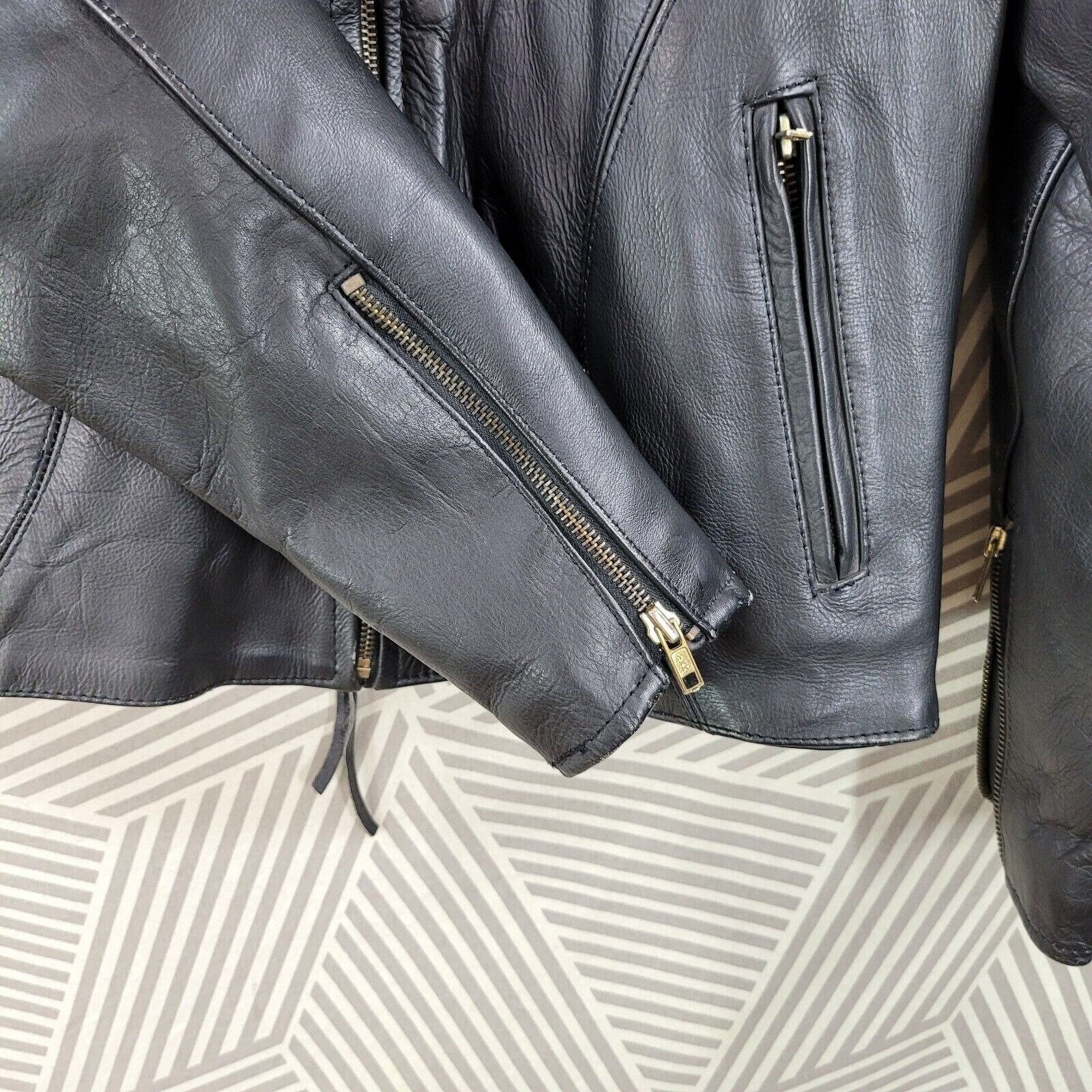 Vintage 80s Black Leather Coat Jacket Size Medium Biker Moto Biker Alt - Image 4