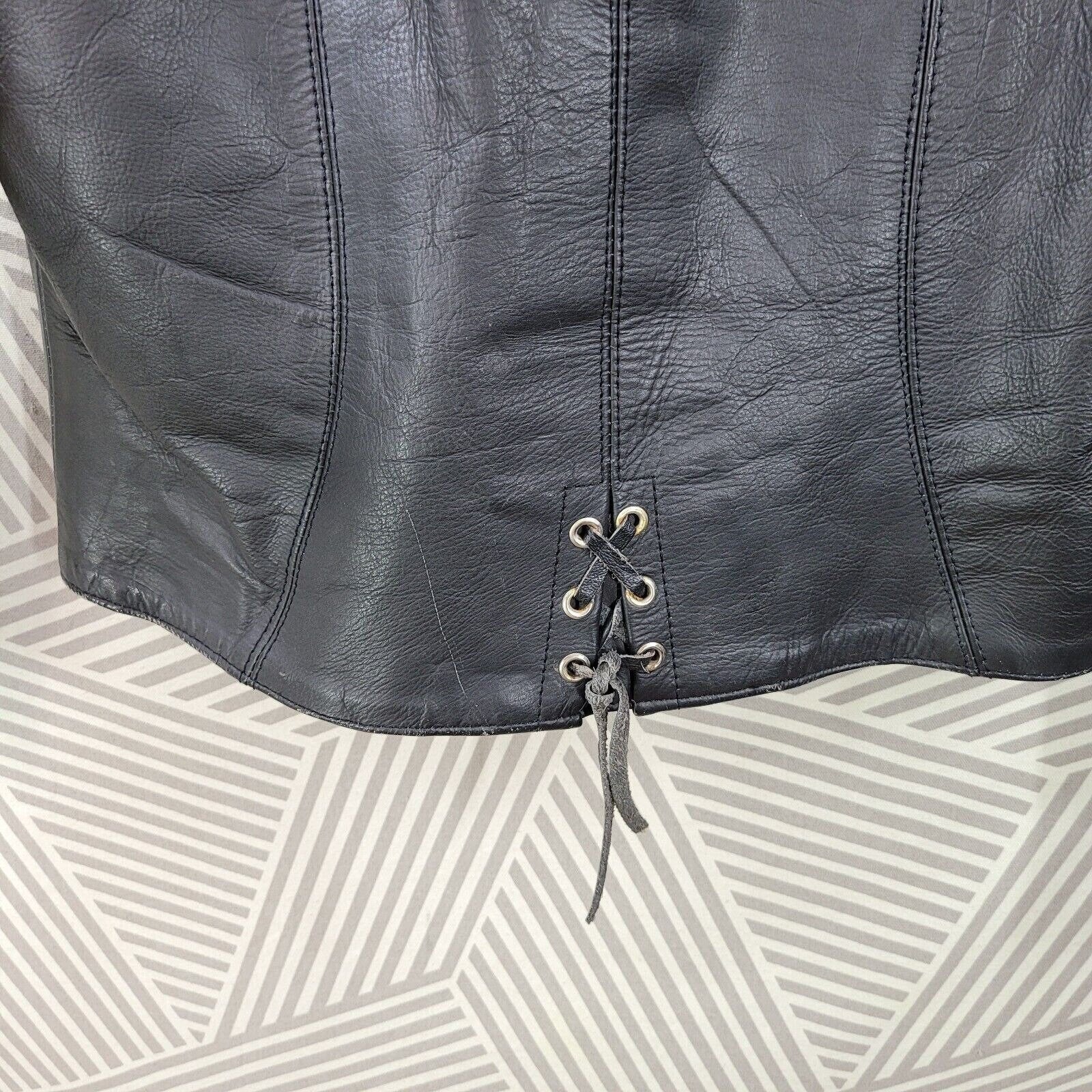 Vintage 80s Black Leather Coat Jacket Size Medium Biker Moto Biker Alt - Image 9
