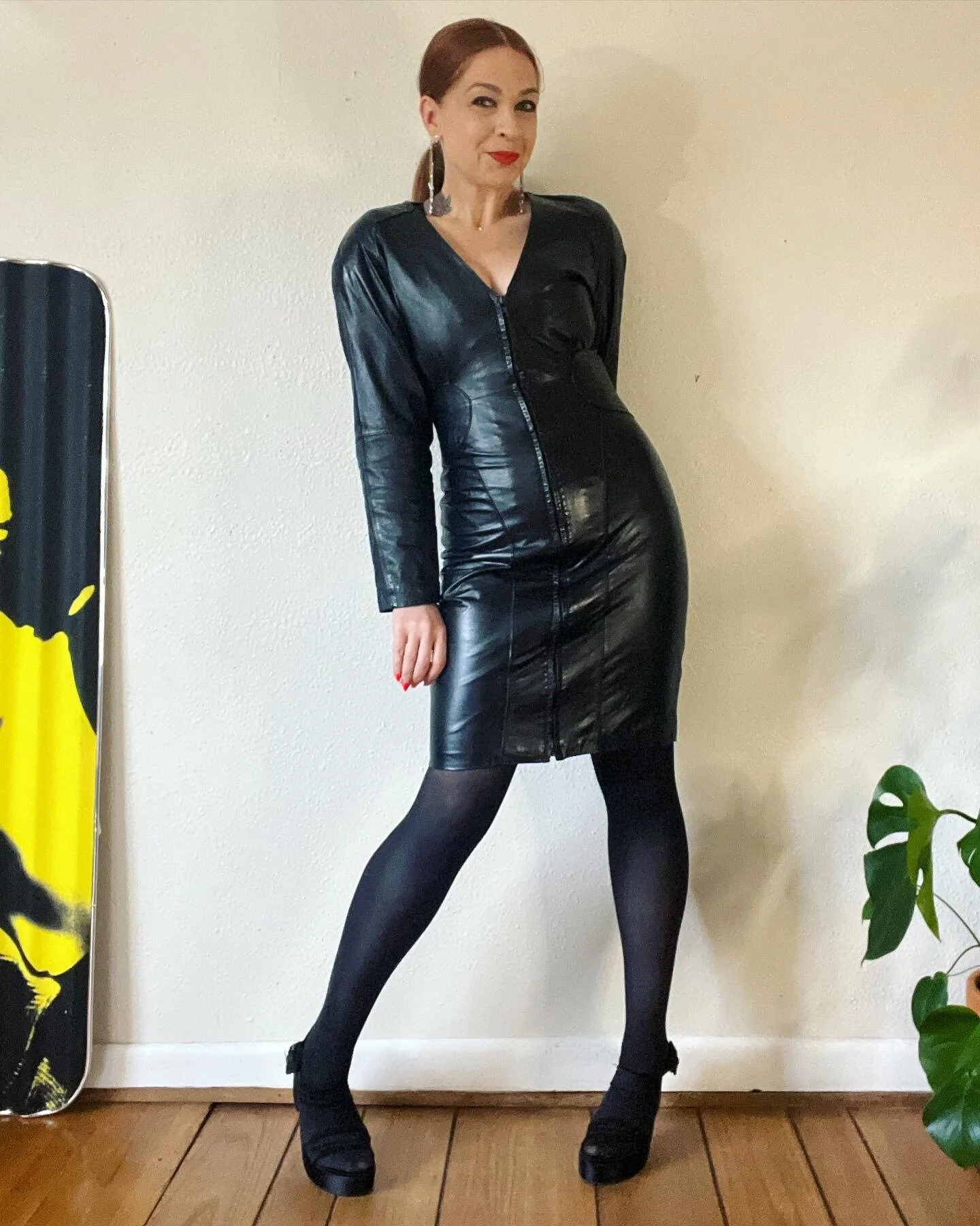 Vintage 80s Black Leather Full Zip Front Wiggle Dress by Yucatán Bay - Image 9