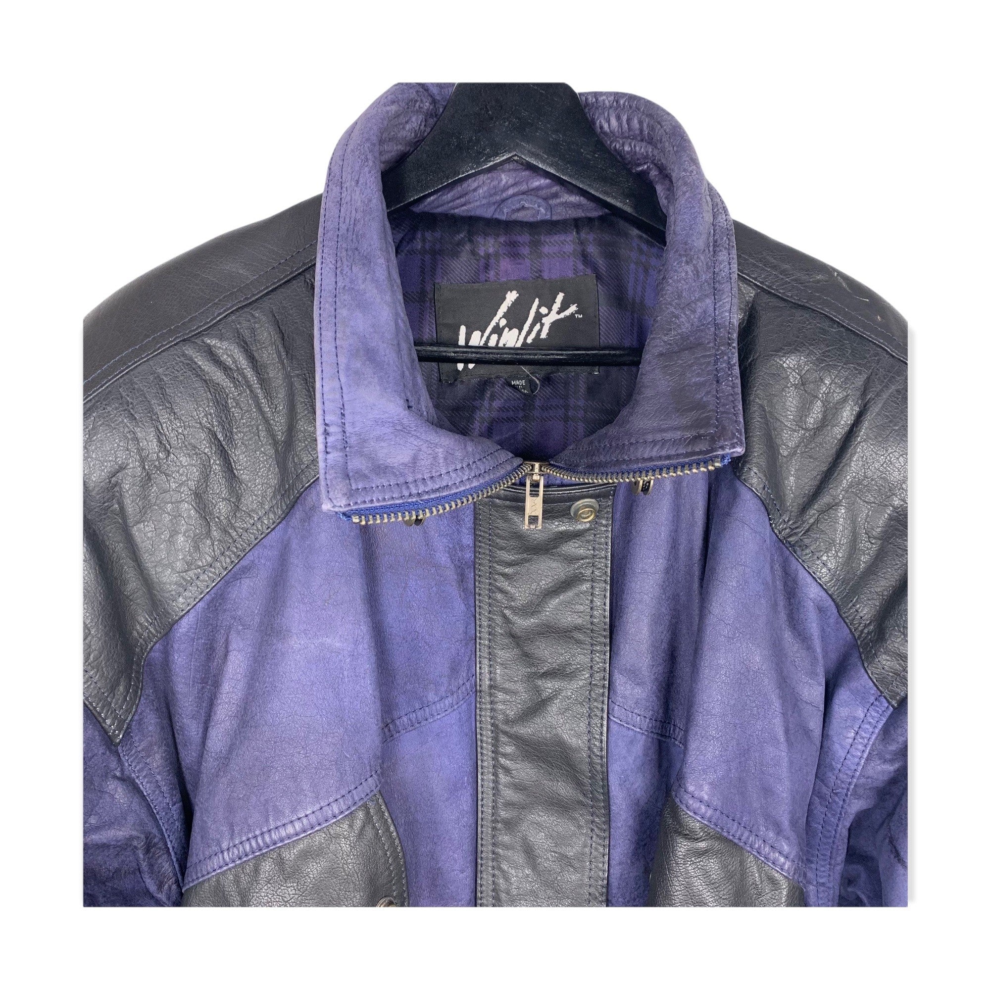 Vintage 80s Black Purple Leather Jacket Medium by Winlit - Image 3