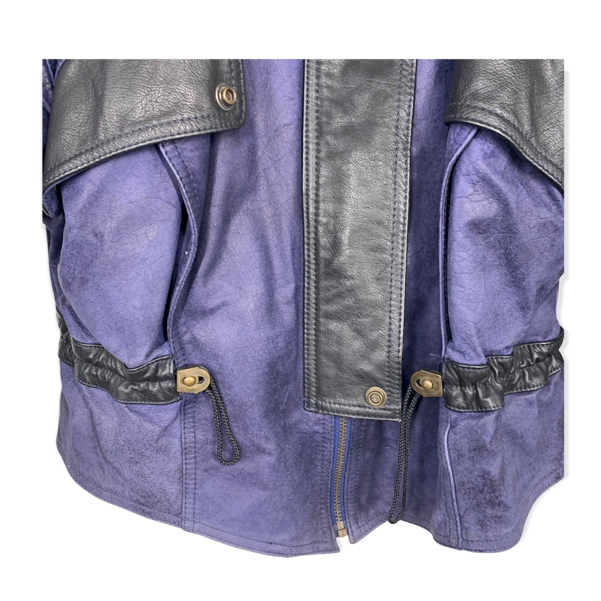 Vintage 80s Black Purple Leather Jacket Medium by Winlit - Image 4
