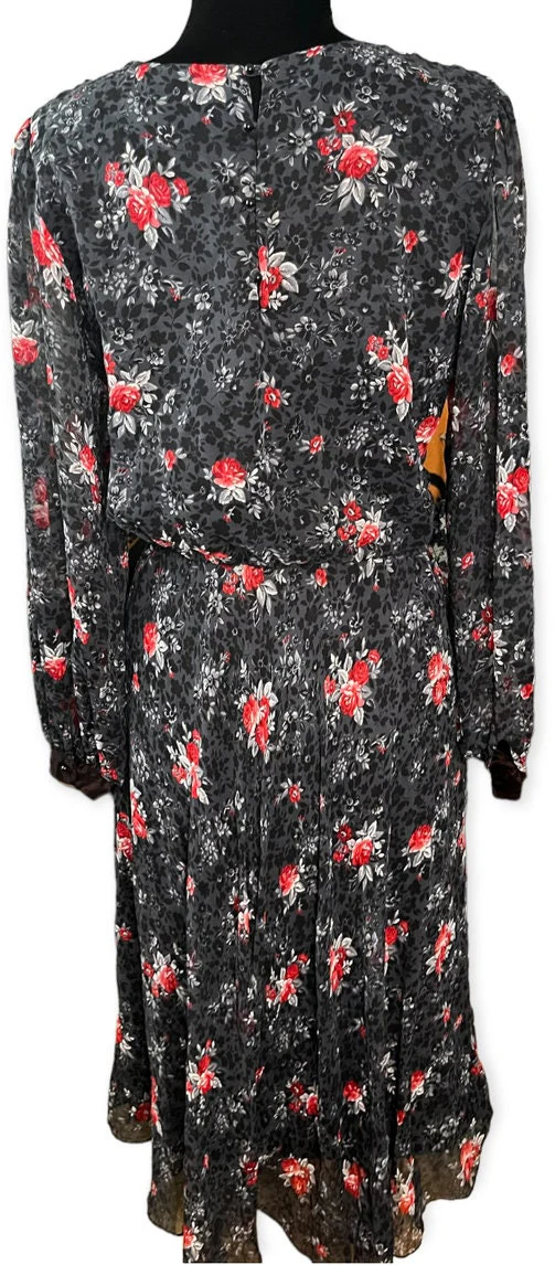 Vintage 80s Black Red Floral Midi Dress 12 Med/large Fall by Ursula of Switzerland - Image 2