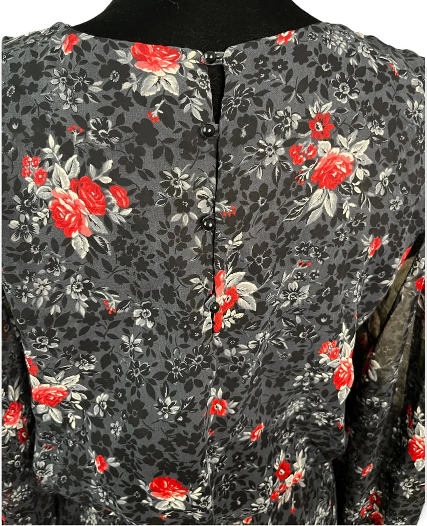 Vintage 80s Black Red Floral Midi Dress 12 Med/large Fall by Ursula of Switzerland - Image 6