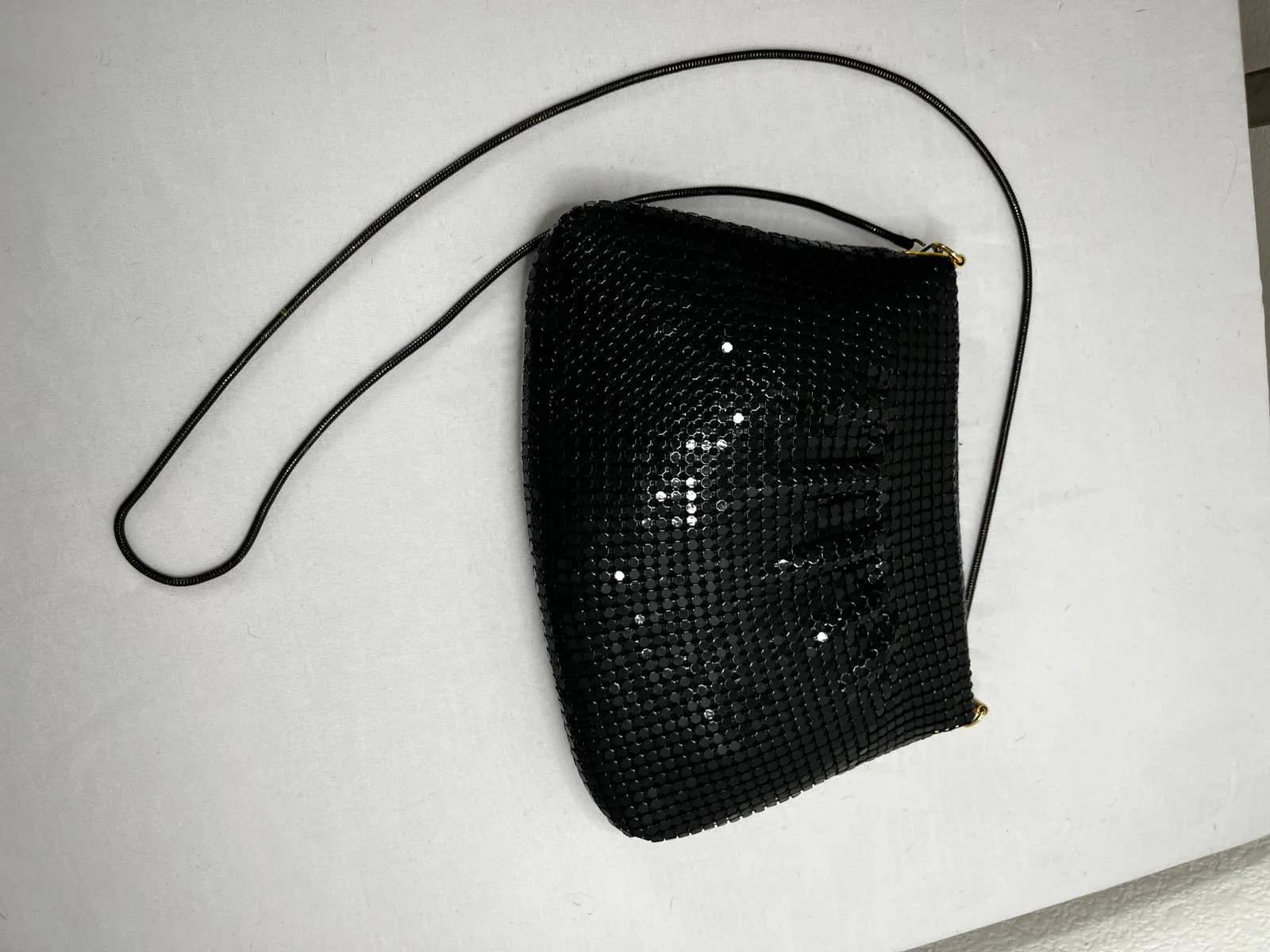 Vintage 80s Black Sequin Metal Mesh Gold Accents Evening Bag Purse - Image 6