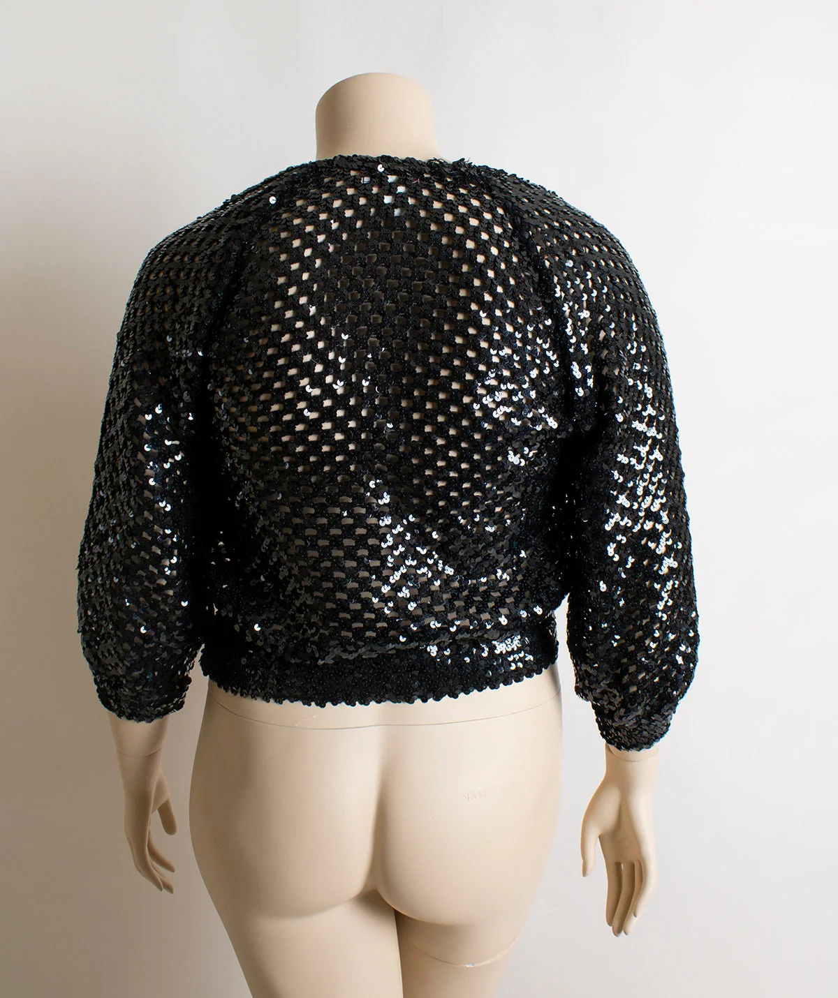 Vintage 80s Black Sequin Sweater - Peek-a-Boo Sequined Sparkly Billowy Puff Long Sleeve Knit Pullover Disco Dancing Party Club - Medium - Image 4