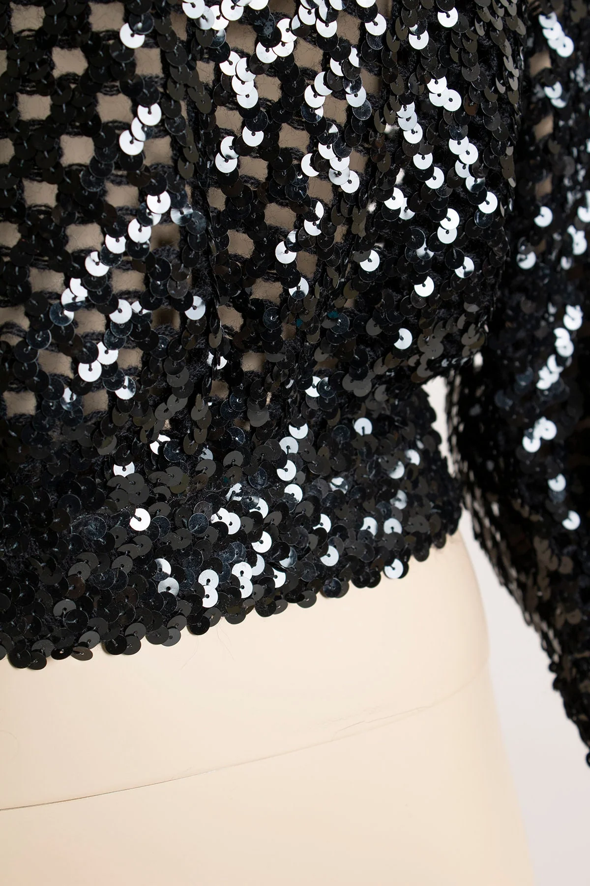Vintage 80s Black Sequin Sweater - Peek-a-Boo Sequined Sparkly Billowy Puff Long Sleeve Knit Pullover Disco Dancing Party Club - Medium - Image 5