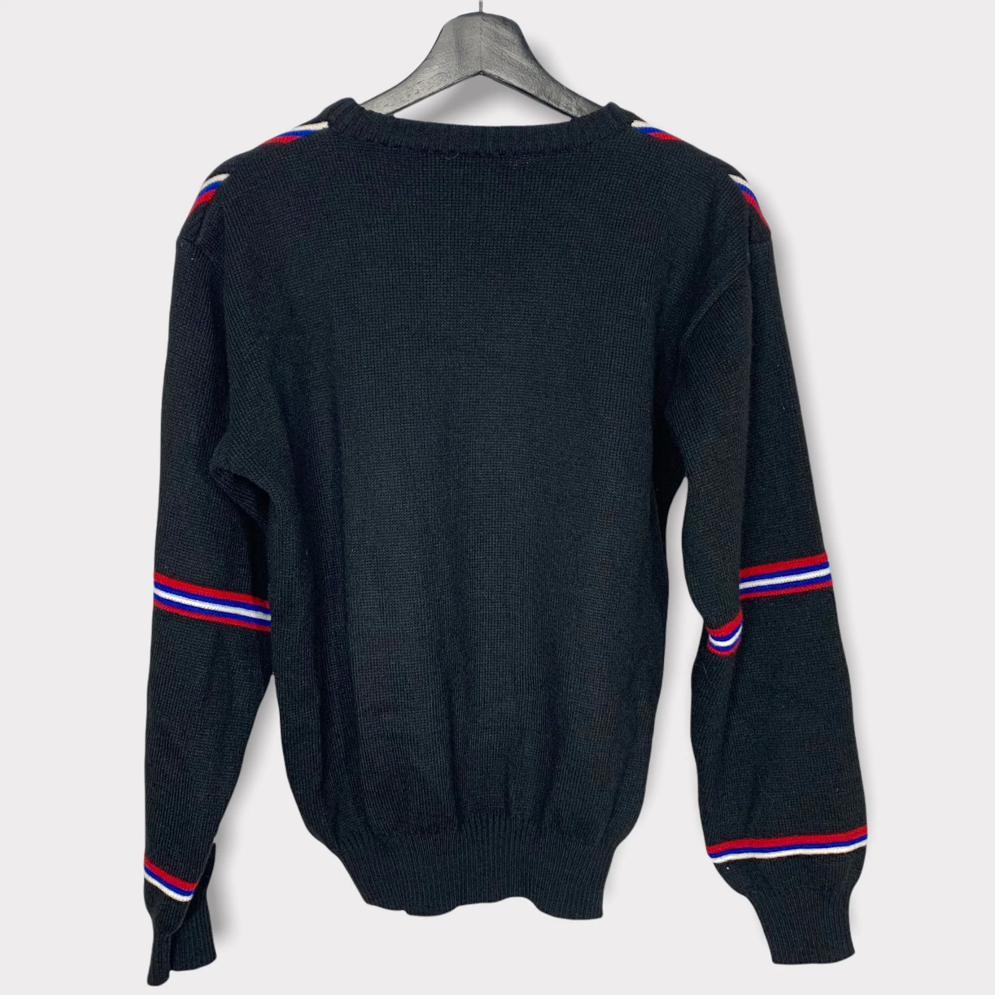 Vintage 80s Black Stripe Pull Over Knit Sweater Medium by Andrew St John - Image 2
