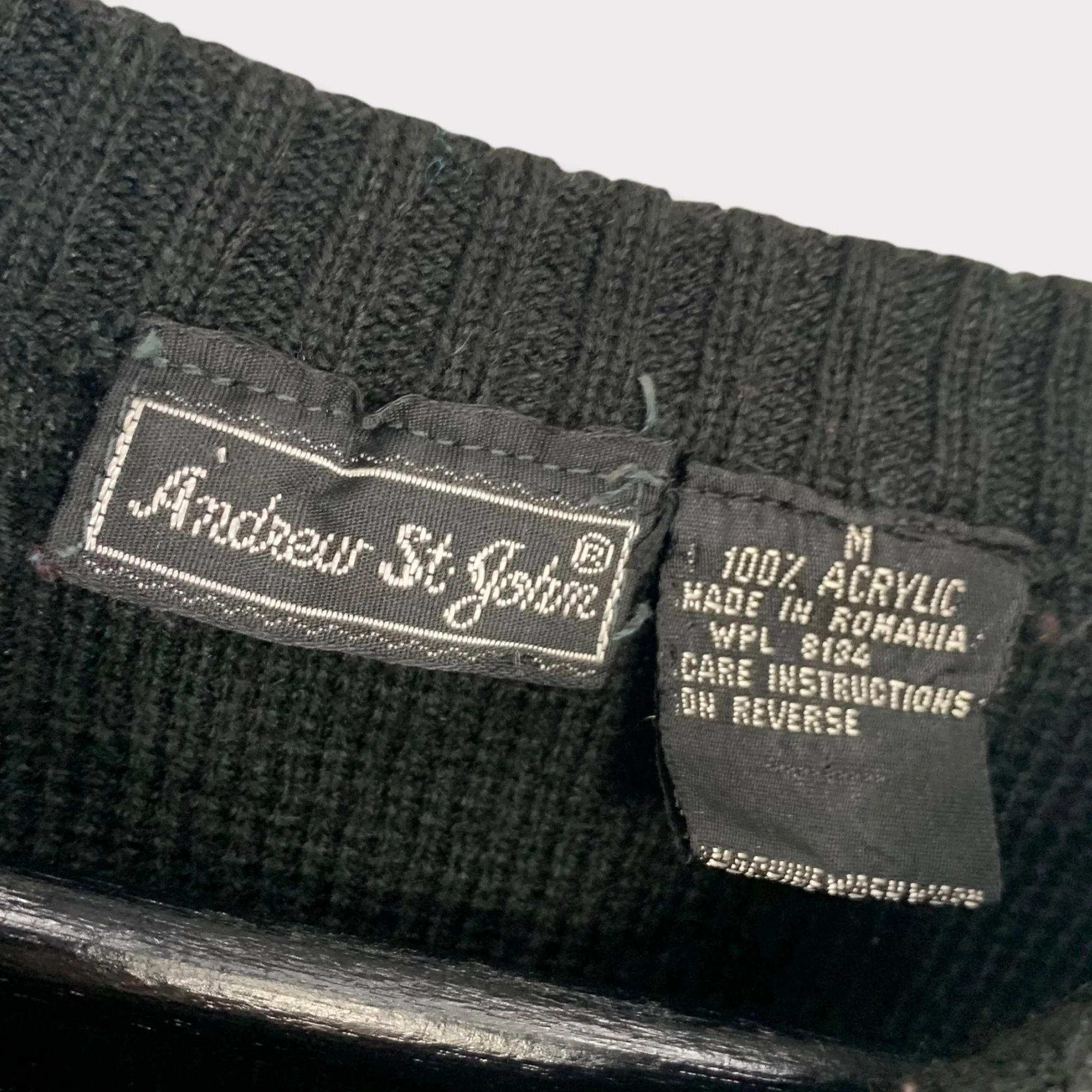 Vintage 80s Black Stripe Pull Over Knit Sweater Medium by Andrew St John - Image 3