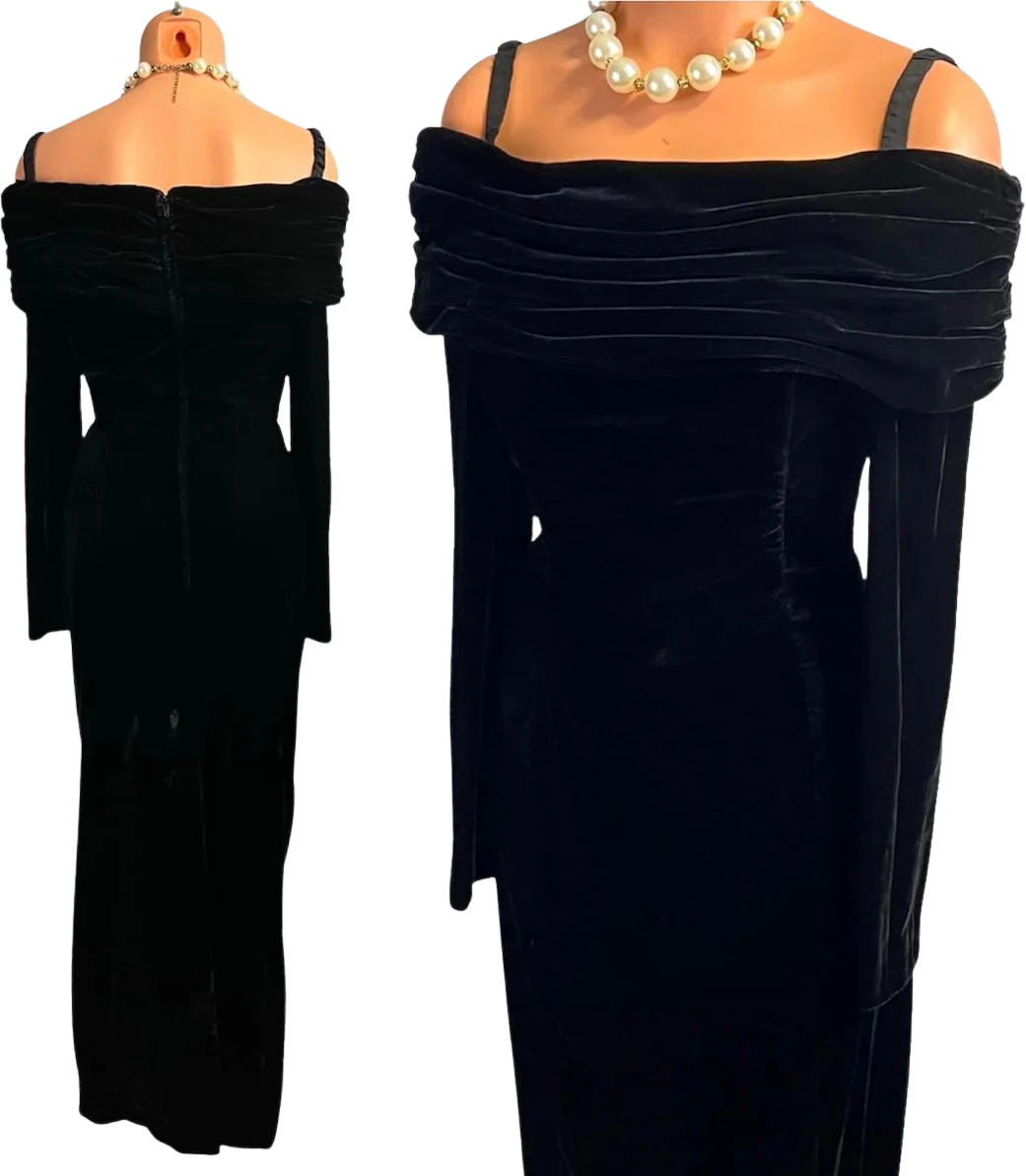 Vintage 80s Black Velvet Goth Girl Evening Gown by Rampage - Image 2