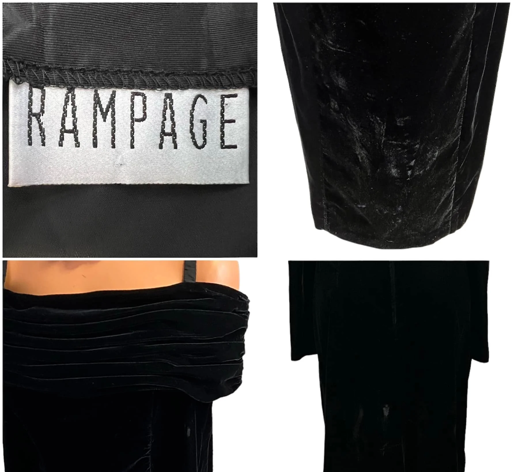 Vintage 80s Black Velvet Goth Girl Evening Gown by Rampage - Image 4