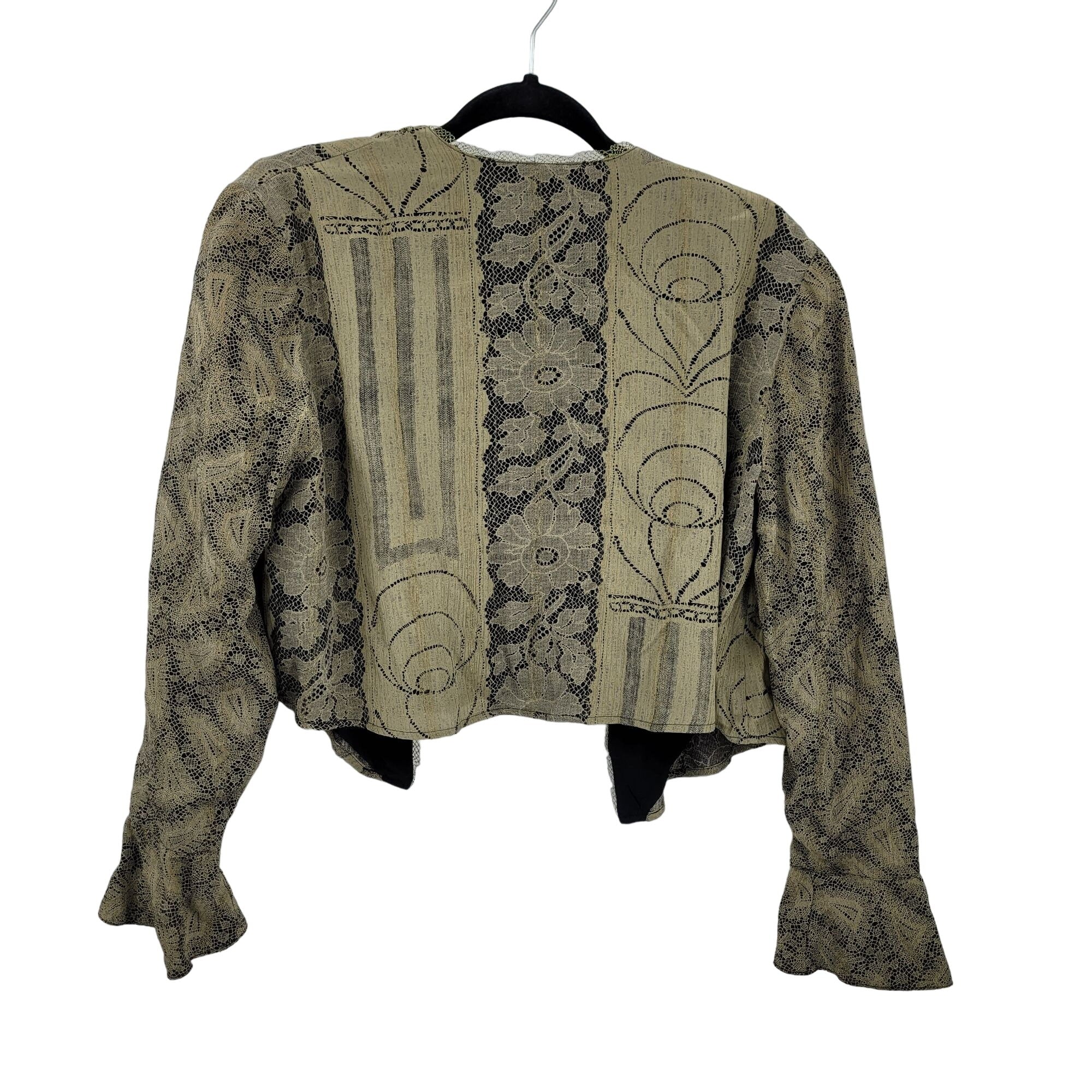 Vintage 80s Blazer Bolero Artsy Renaissance Tassel Lace Trim Bell Sleeve Gold S by Dorothy Schoelen - Image 2