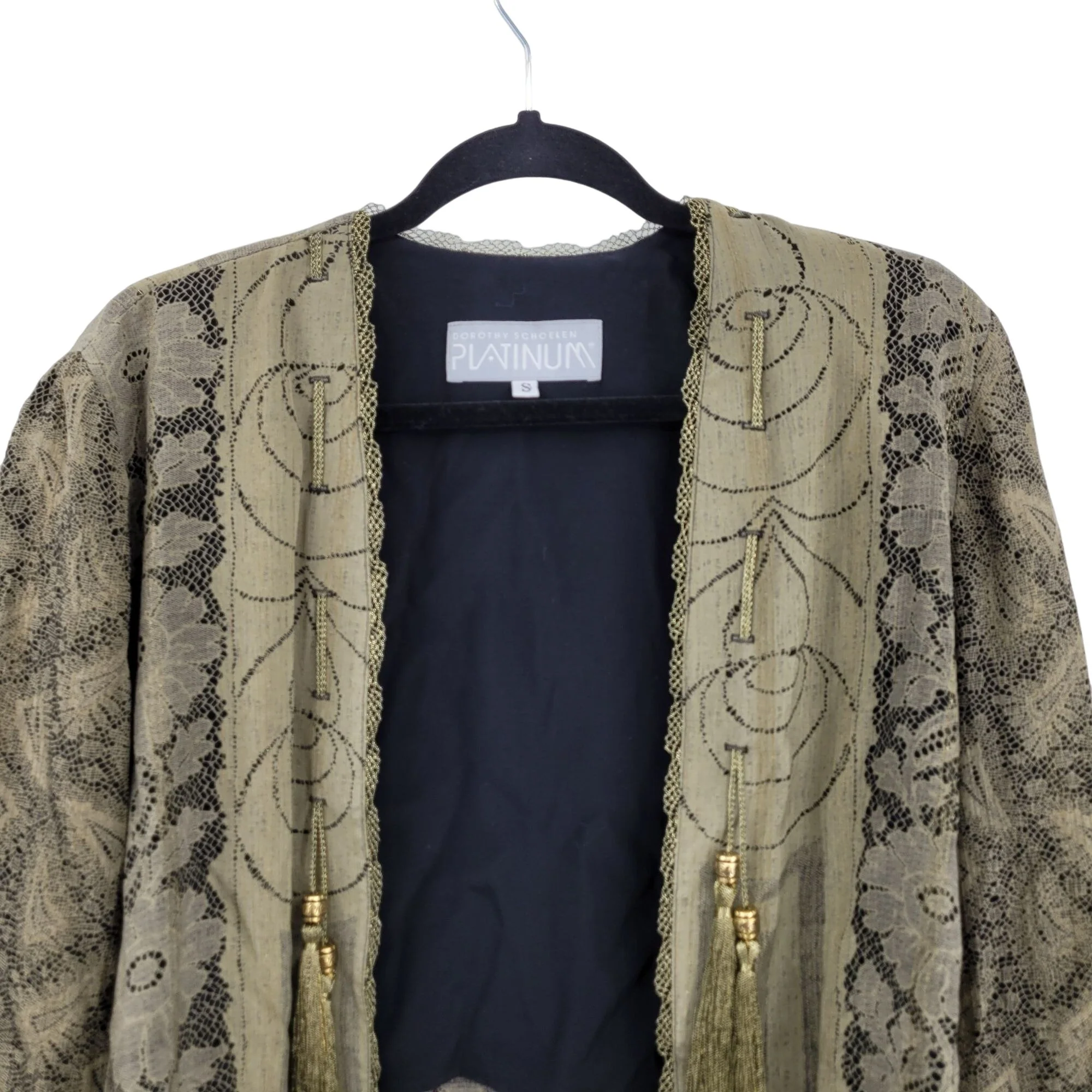 Vintage 80s Blazer Bolero Artsy Renaissance Tassel Lace Trim Bell Sleeve Gold S by Dorothy Schoelen - Image 5