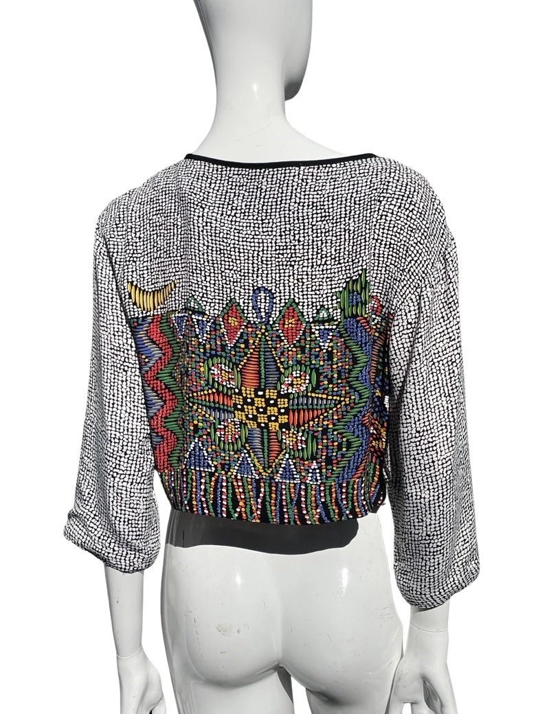 Vintage 80s Blouse and Jacket Set Platinum Petites Novelty Print Stained Glass Pattern Beaded Set Sm by Dorothy Schoelen - Image 3