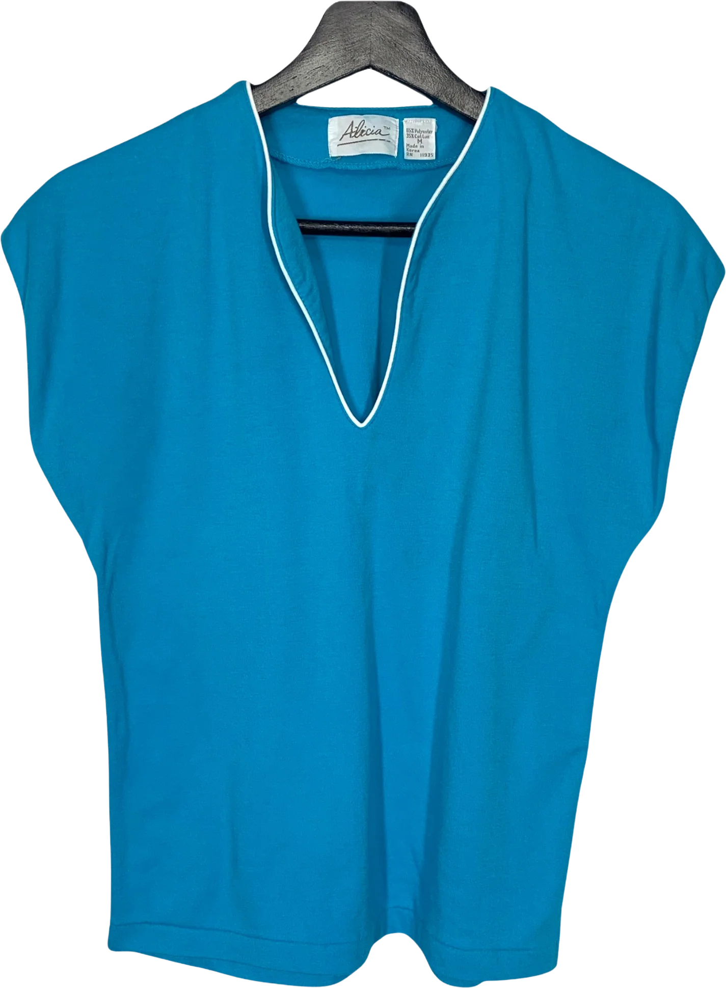 Vintage 80s Blue Casual Wide Shoulder Top by Alicia