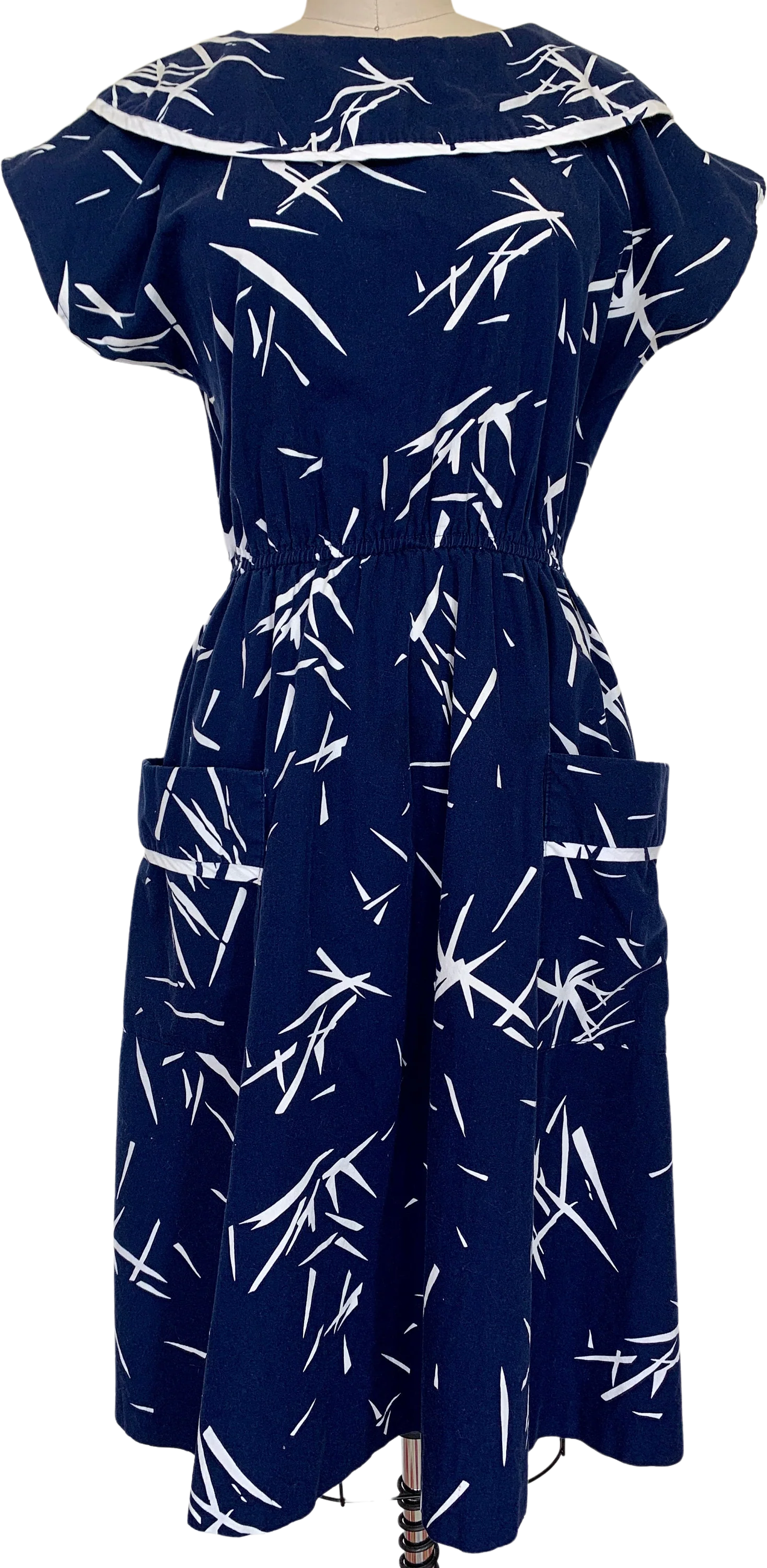 Vintage 80s Blue Cotton Casual Midi Dress Sz M by John Richard - Image 2