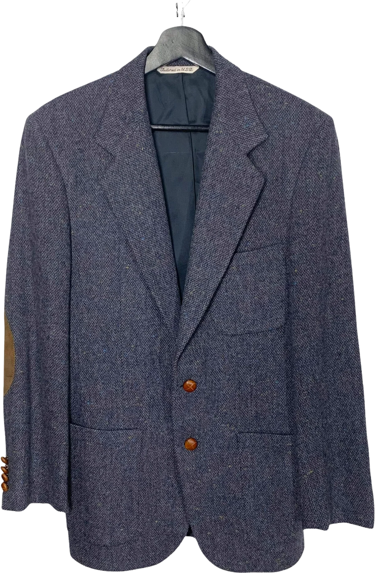 Vintage 80s Blue Lambswool Blend Suede Elbow Patch Sport Coat Xl