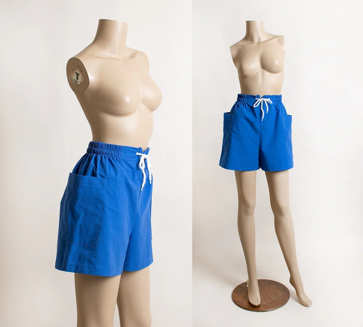 Vintage 80s Blue Shorts - Summer Elastic Waist with Yarn Drawstring Bow Tie - Big Pockets - Boating Boater Sailing - Small by Catalina - Image 2