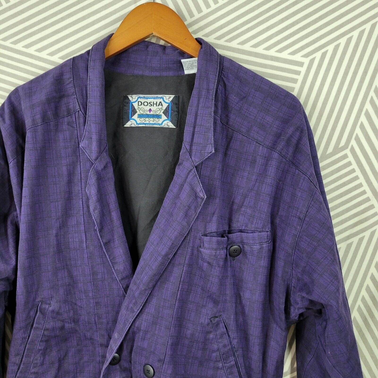 Vintage 80s Bomber Moto Coat Size Medium Mens Purple Plaid Jacket Alt - Image 2