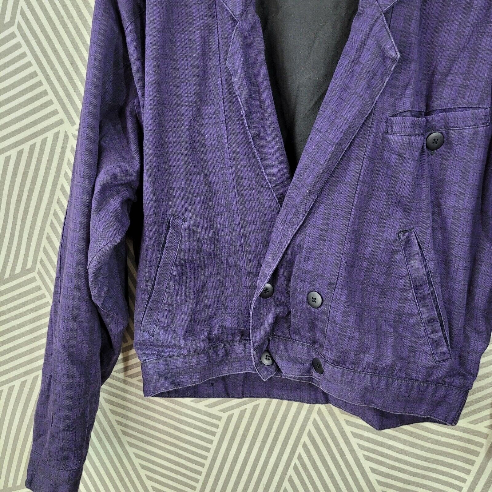 Vintage 80s Bomber Moto Coat Size Medium Mens Purple Plaid Jacket Alt - Image 3
