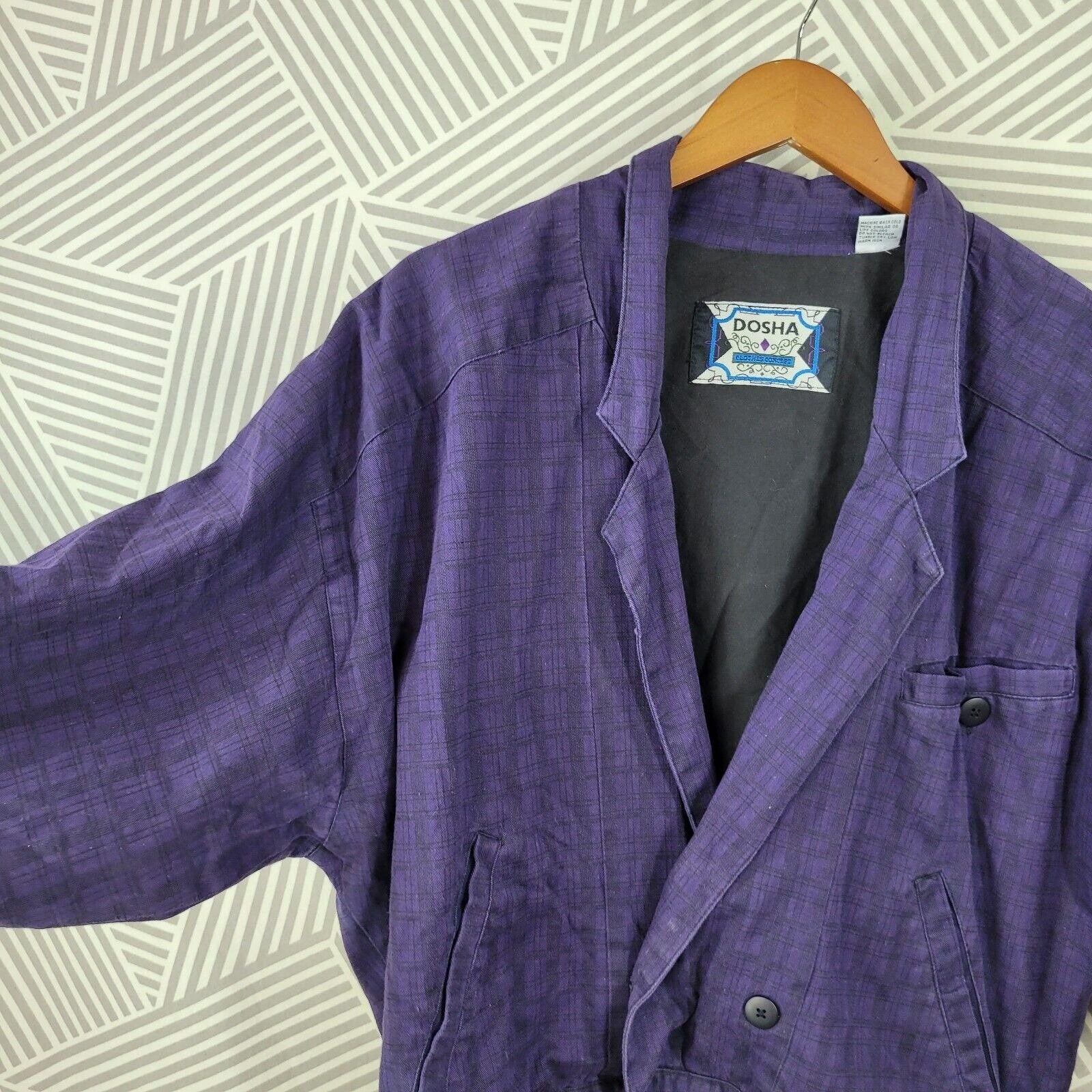Vintage 80s Bomber Moto Coat Size Medium Mens Purple Plaid Jacket Alt - Image 4