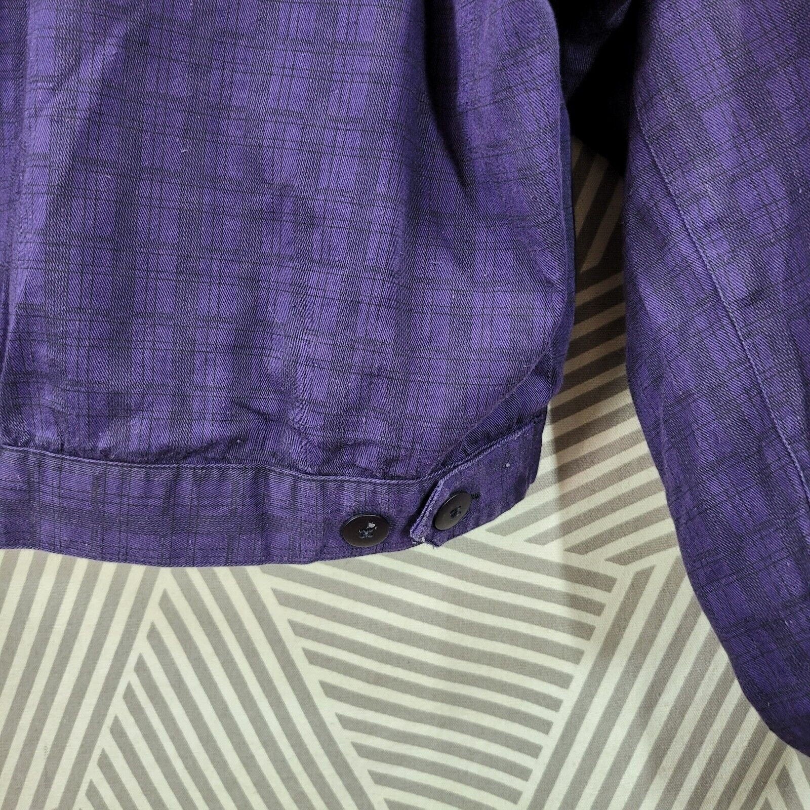 Vintage 80s Bomber Moto Coat Size Medium Mens Purple Plaid Jacket Alt - Image 5