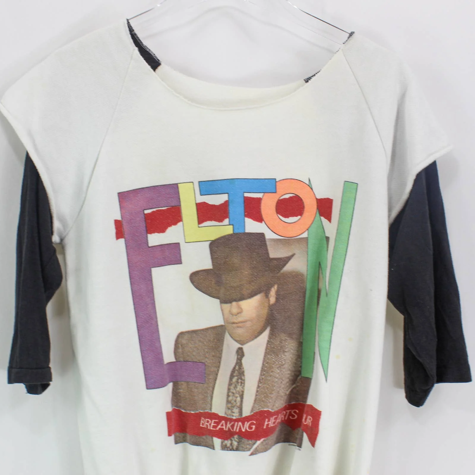 Vintage 80s Breaking Hearts Tour Boatneck Layered Sleeve Tee - Image 3