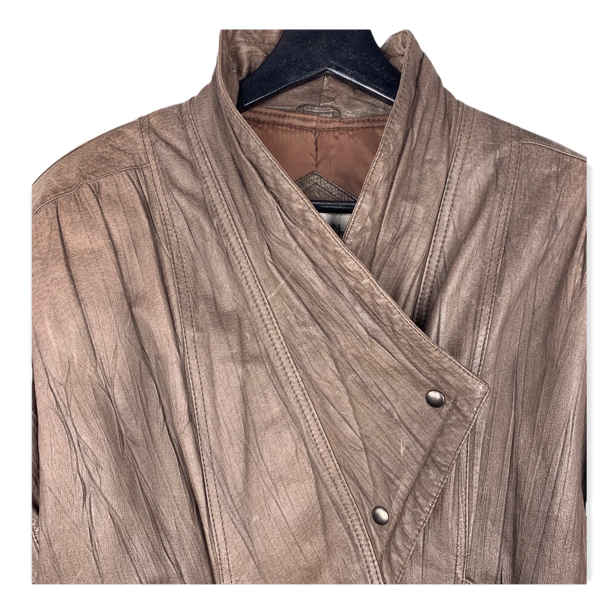 Vintage 80s Brown Diagonal Lapel Leather Jacket Medium by Winlit - Image 3