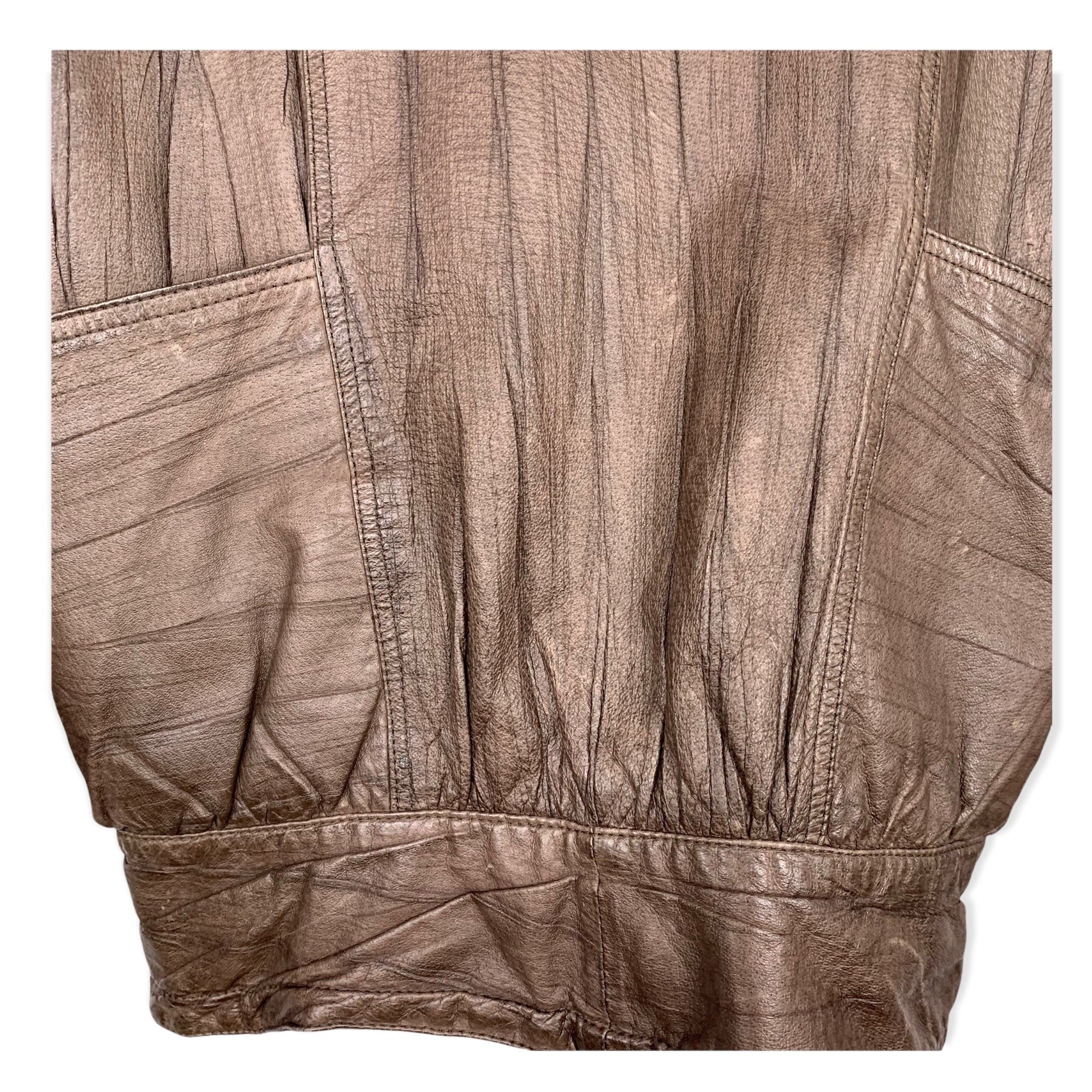 Vintage 80s Brown Diagonal Lapel Leather Jacket Medium by Winlit - Image 6