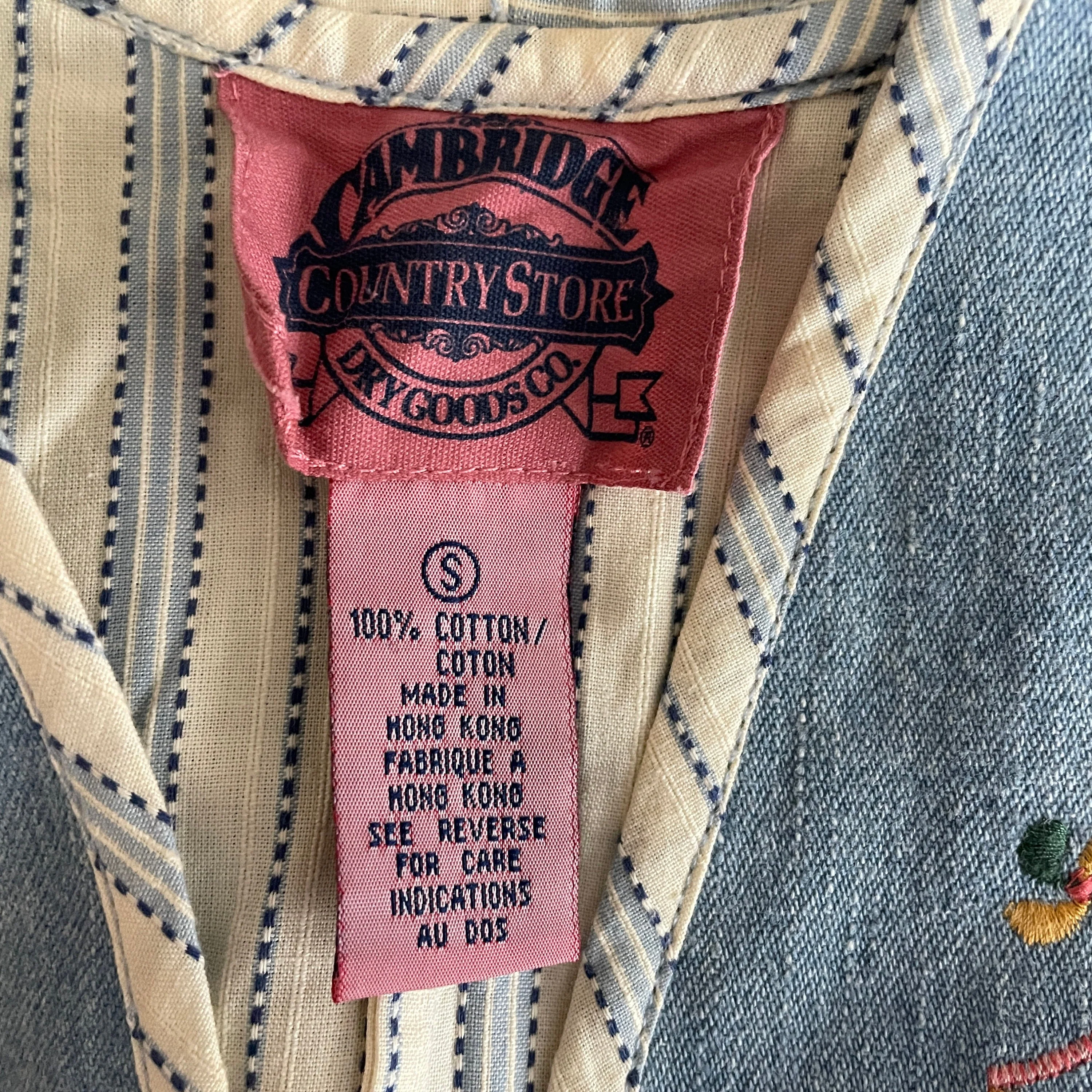 Vintage 80s Cambridge Country Store Colonial Embroidered Blue Denim Waistcoat Vest by Cambridge Country Store - Image 8