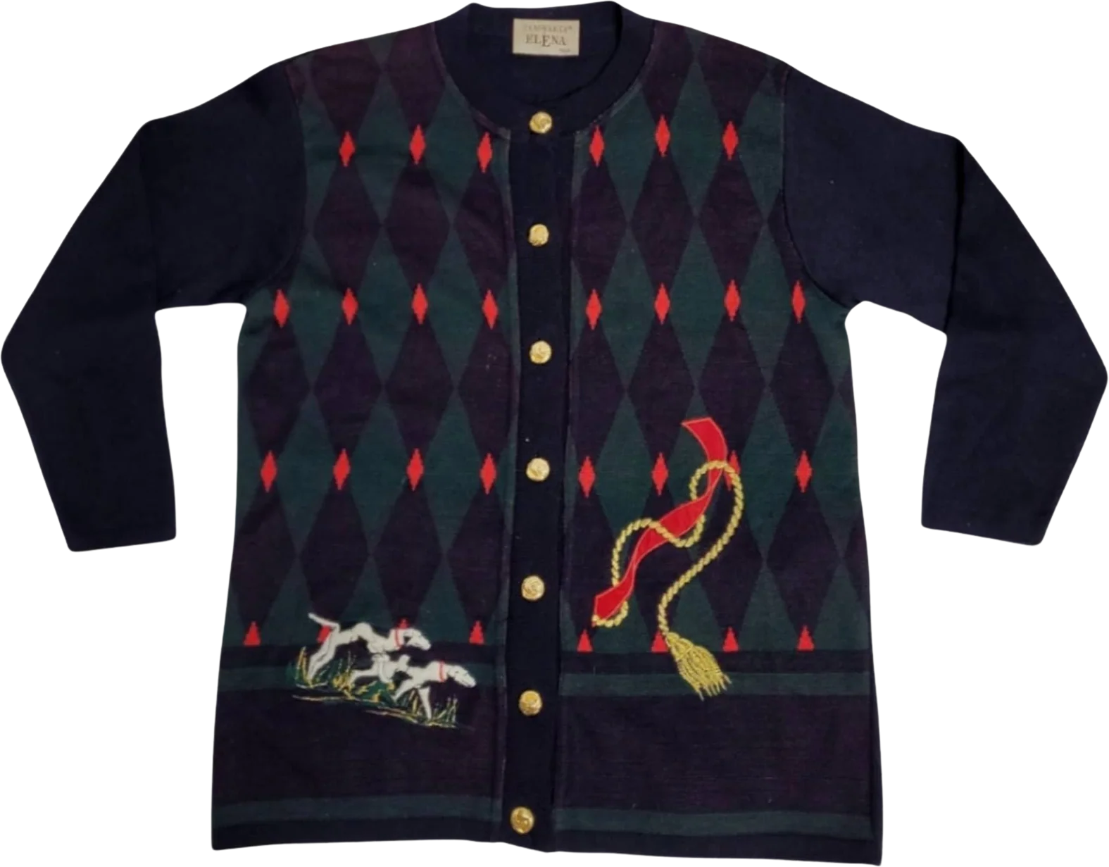 Vintage 80s Cardigan Embroidered Dogs Equestrian Wool Button Up Sweater M by Le Magli Di Elena