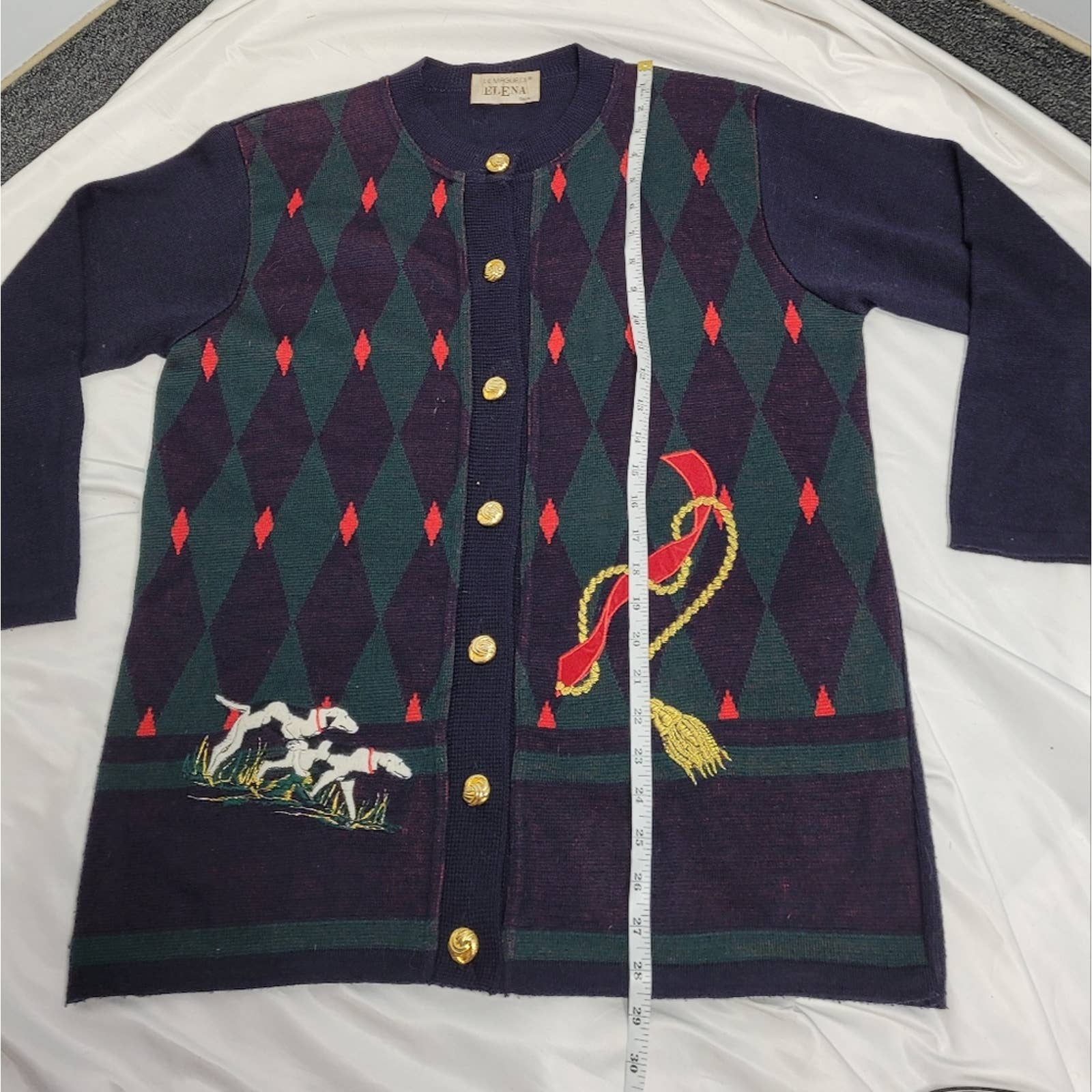 Vintage 80s Cardigan Embroidered Dogs Equestrian Wool Button Up Sweater M by Le Magli Di Elena - Image 10