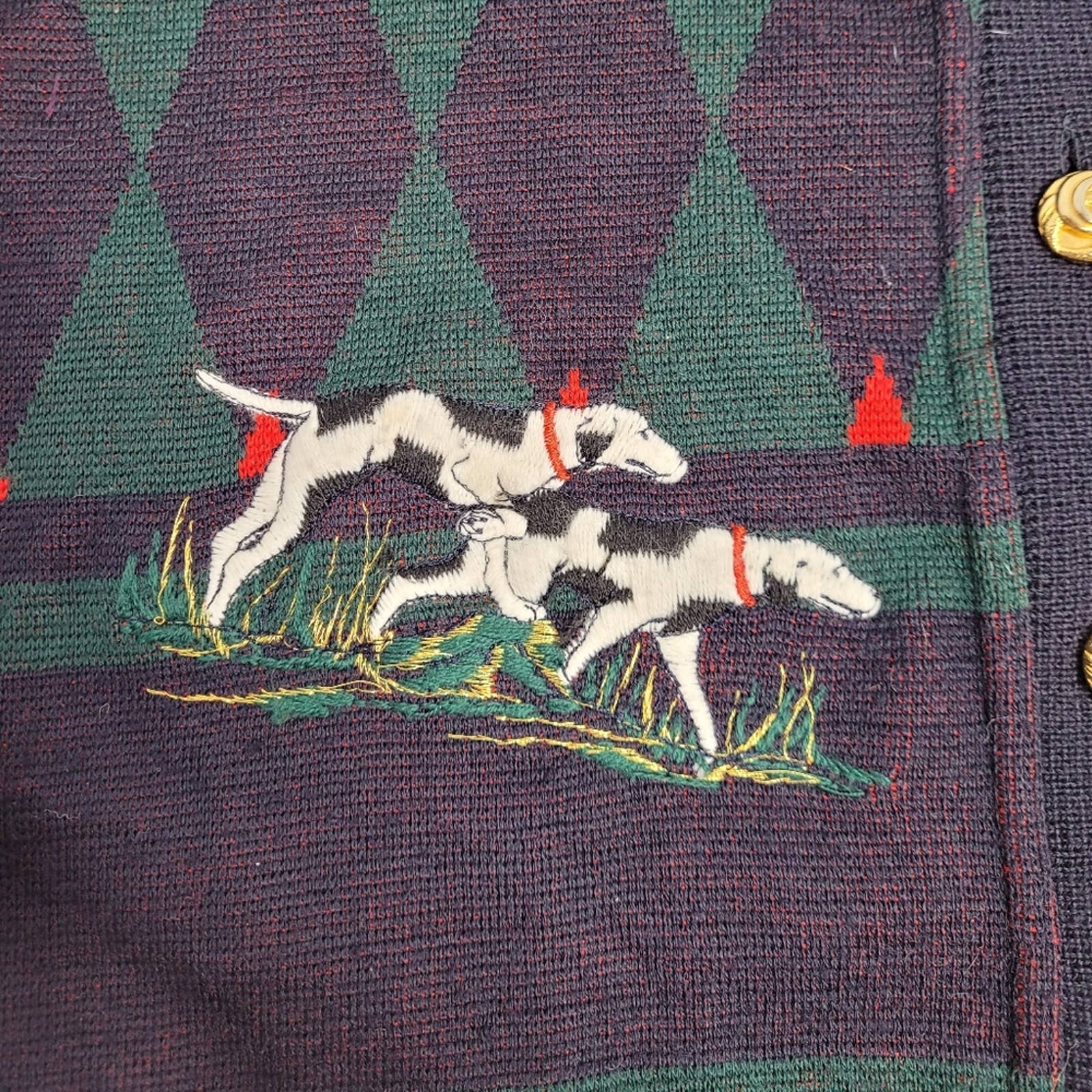 Vintage 80s Cardigan Embroidered Dogs Equestrian Wool Button Up Sweater M by Le Magli Di Elena - Image 3