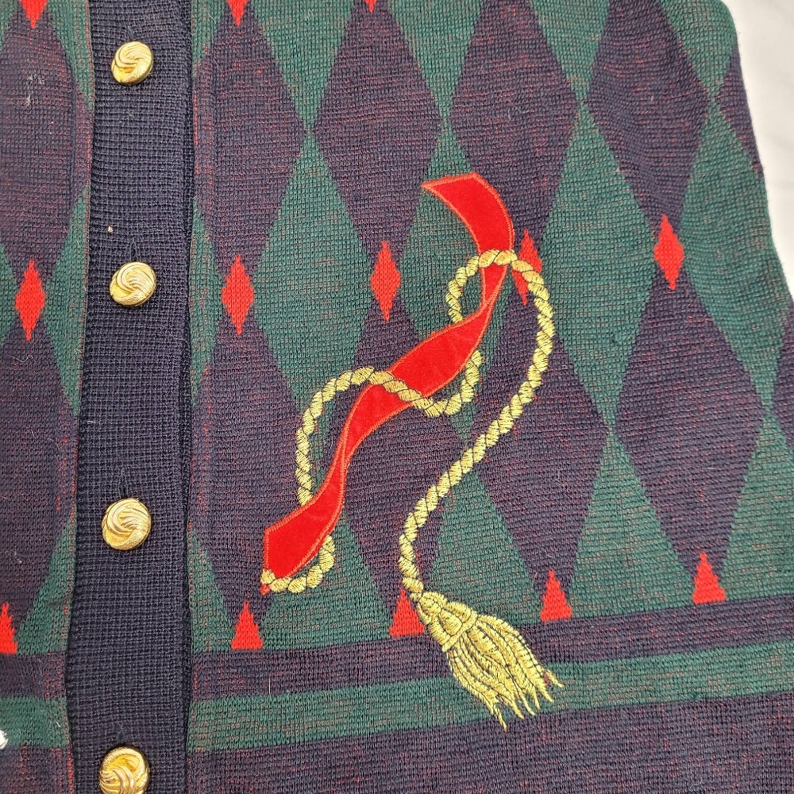 Vintage 80s Cardigan Embroidered Dogs Equestrian Wool Button Up Sweater M by Le Magli Di Elena - Image 4