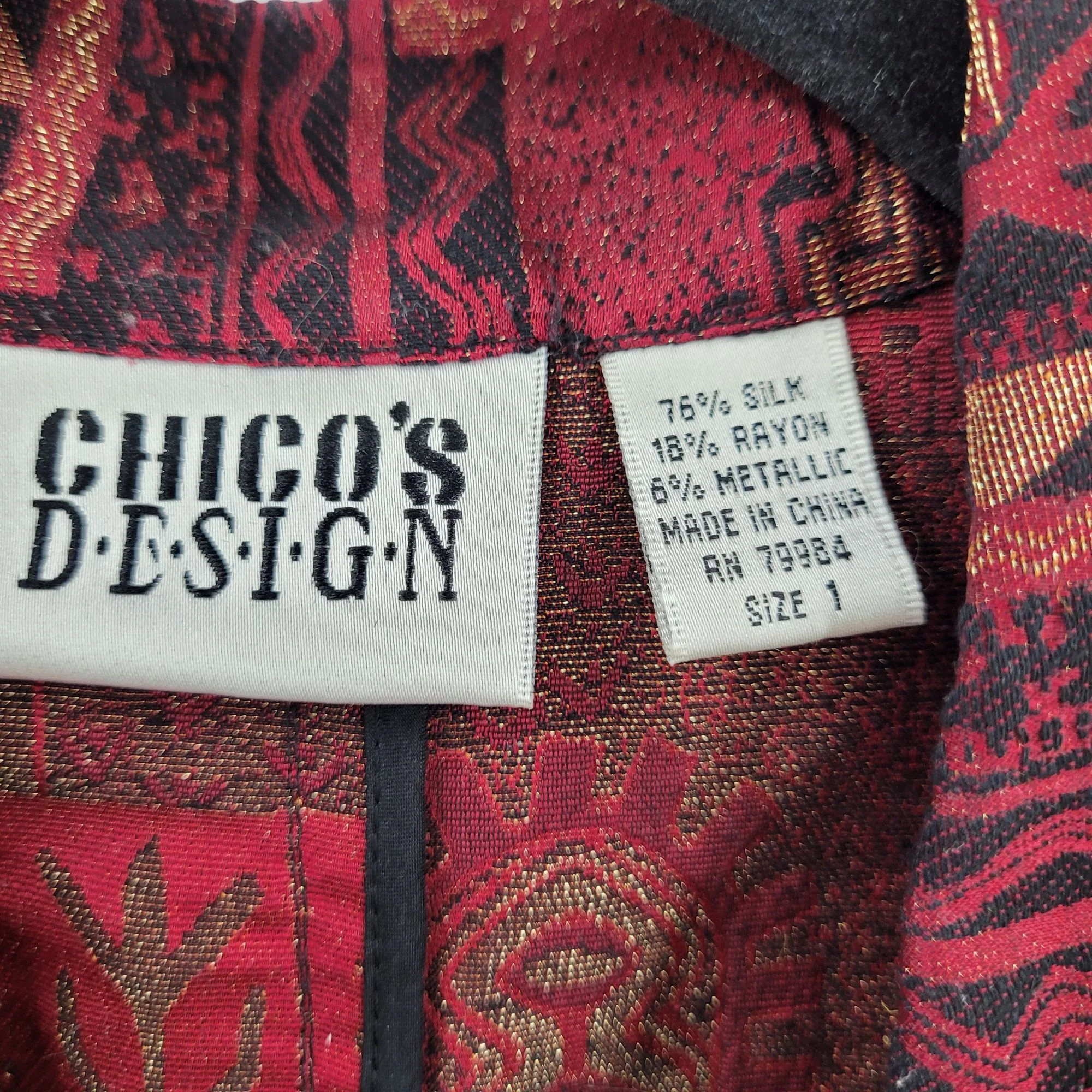 Vintage 80s Chico's Blazer Silk Duster Fashion Trench Red Metallic Print by Chico's - Image 10
