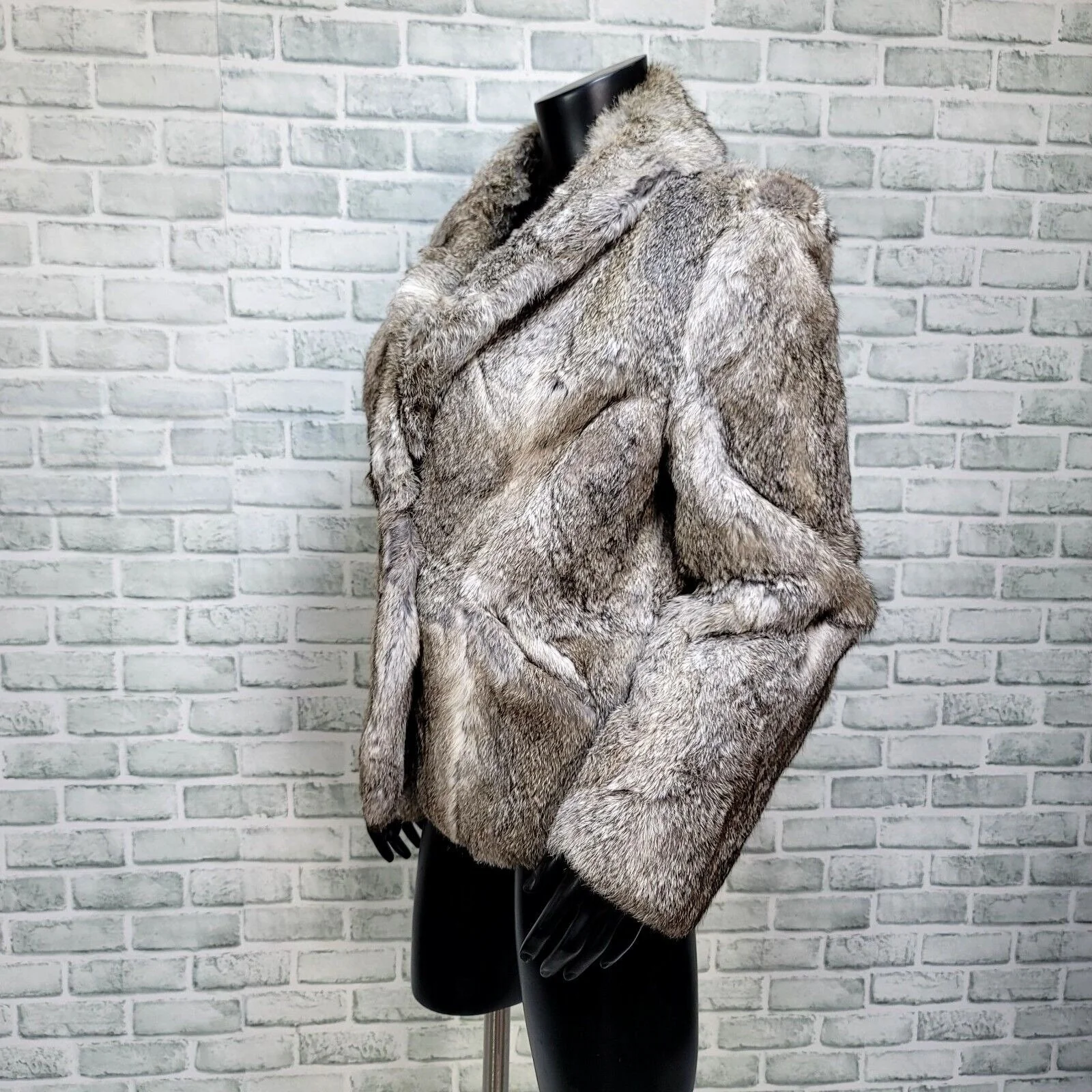 80s Gray Rabbit Fur Coat Short Soft By Chill Chasers - Image 3