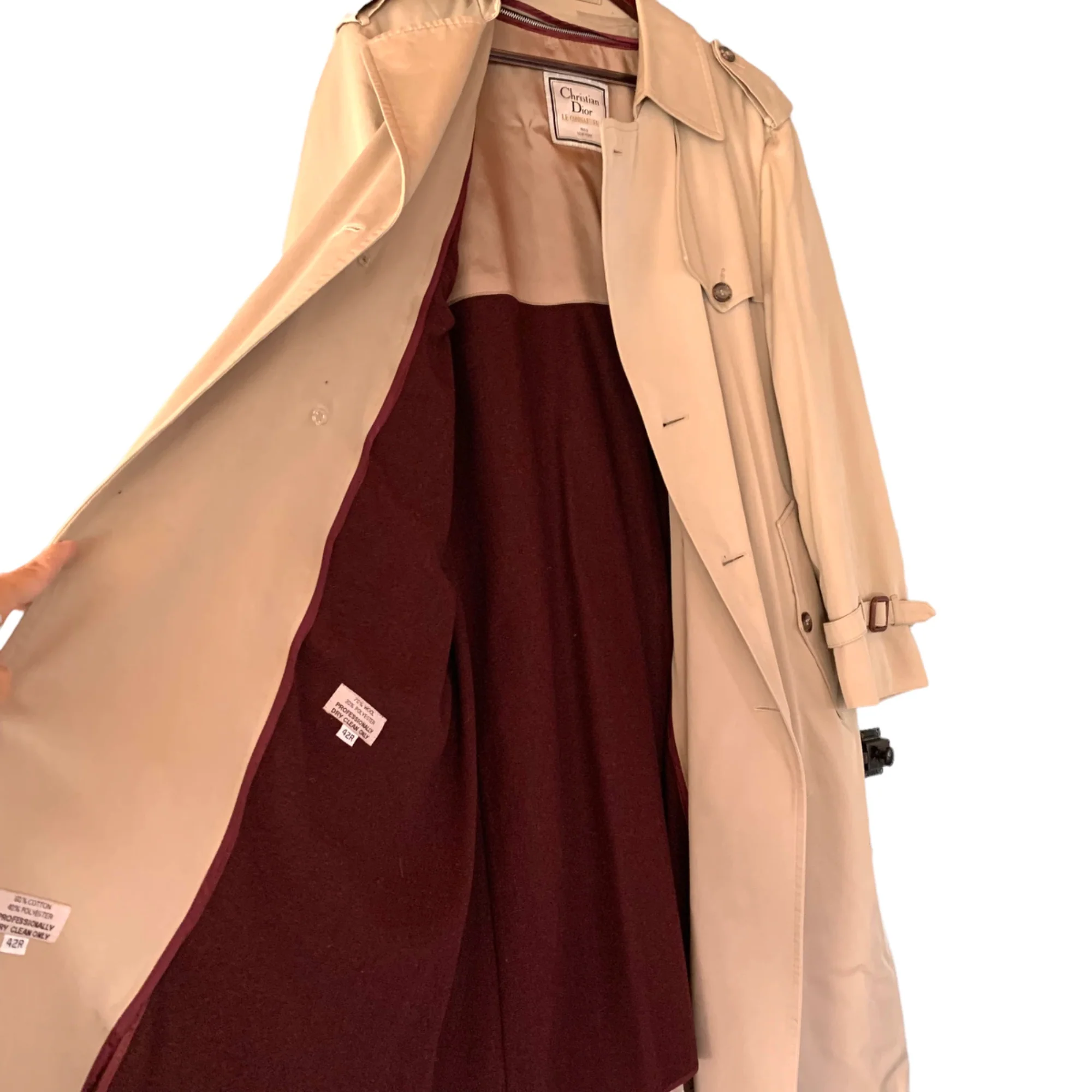 Vintage 80s Christian Dior Le Connaisseur Trench Coat Warm Lining 42r Khaki Tan by Christian Dior - Image 4
