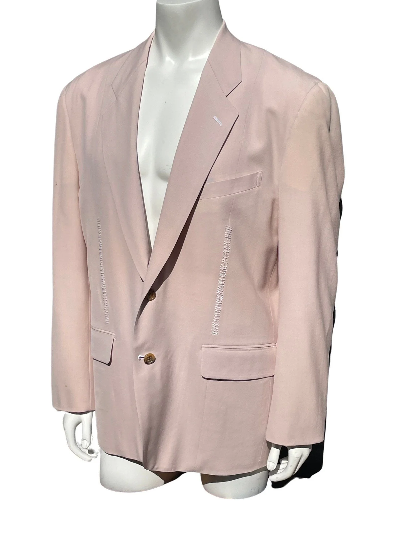 Vintage 80s Comme Des Garcons Homme Summer Pink Blazer Jacket Size M Light Wool by Comme Des Garcons - Image 3