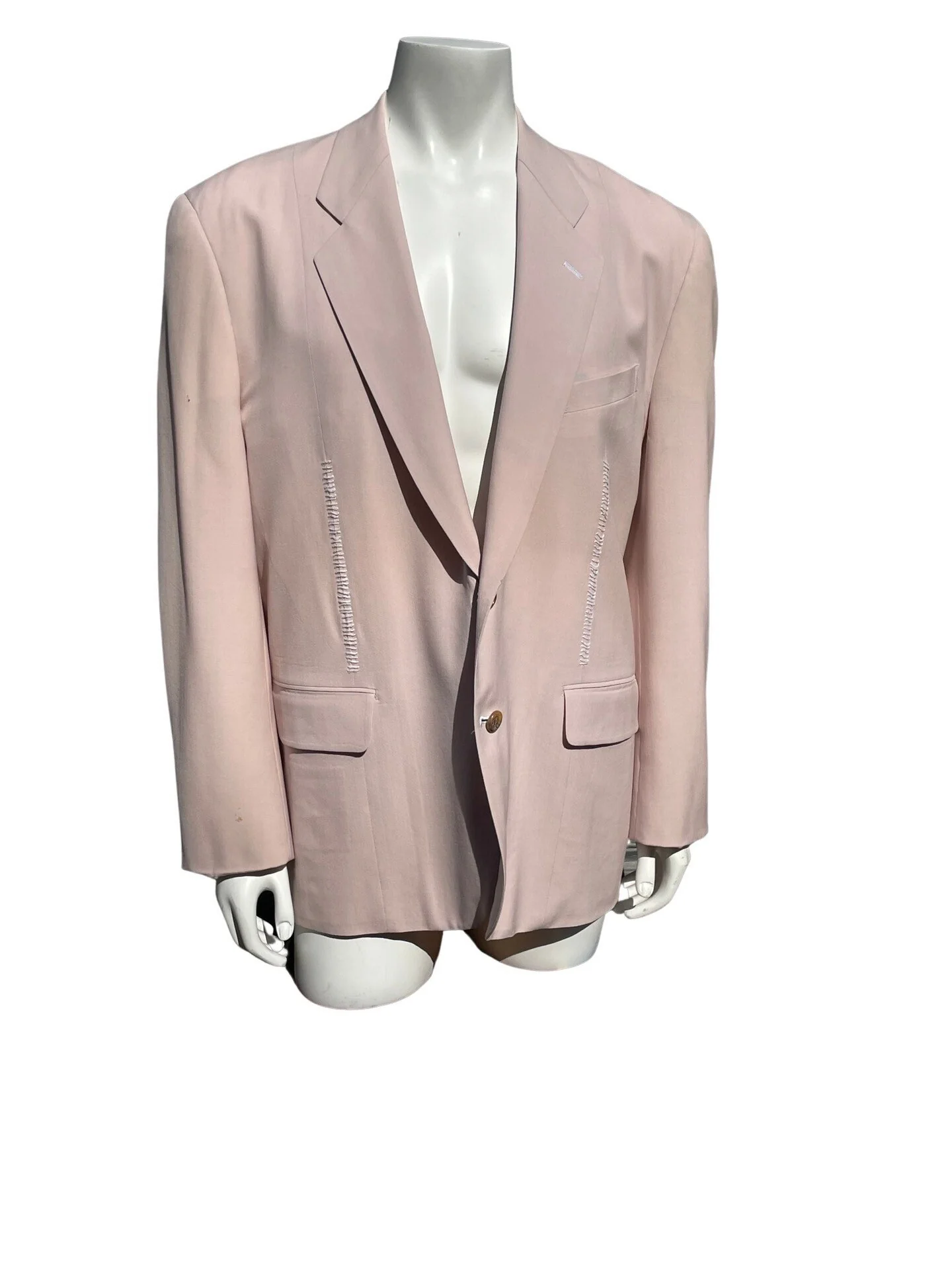 Vintage 80s Comme Des Garcons Homme Summer Pink Blazer Jacket Size M Light Wool by Comme Des Garcons - Image 4