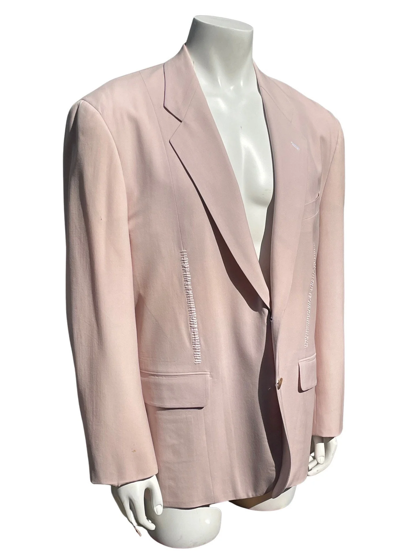 Vintage 80s Comme Des Garcons Homme Summer Pink Blazer Jacket Size M Light Wool by Comme Des Garcons - Image 5