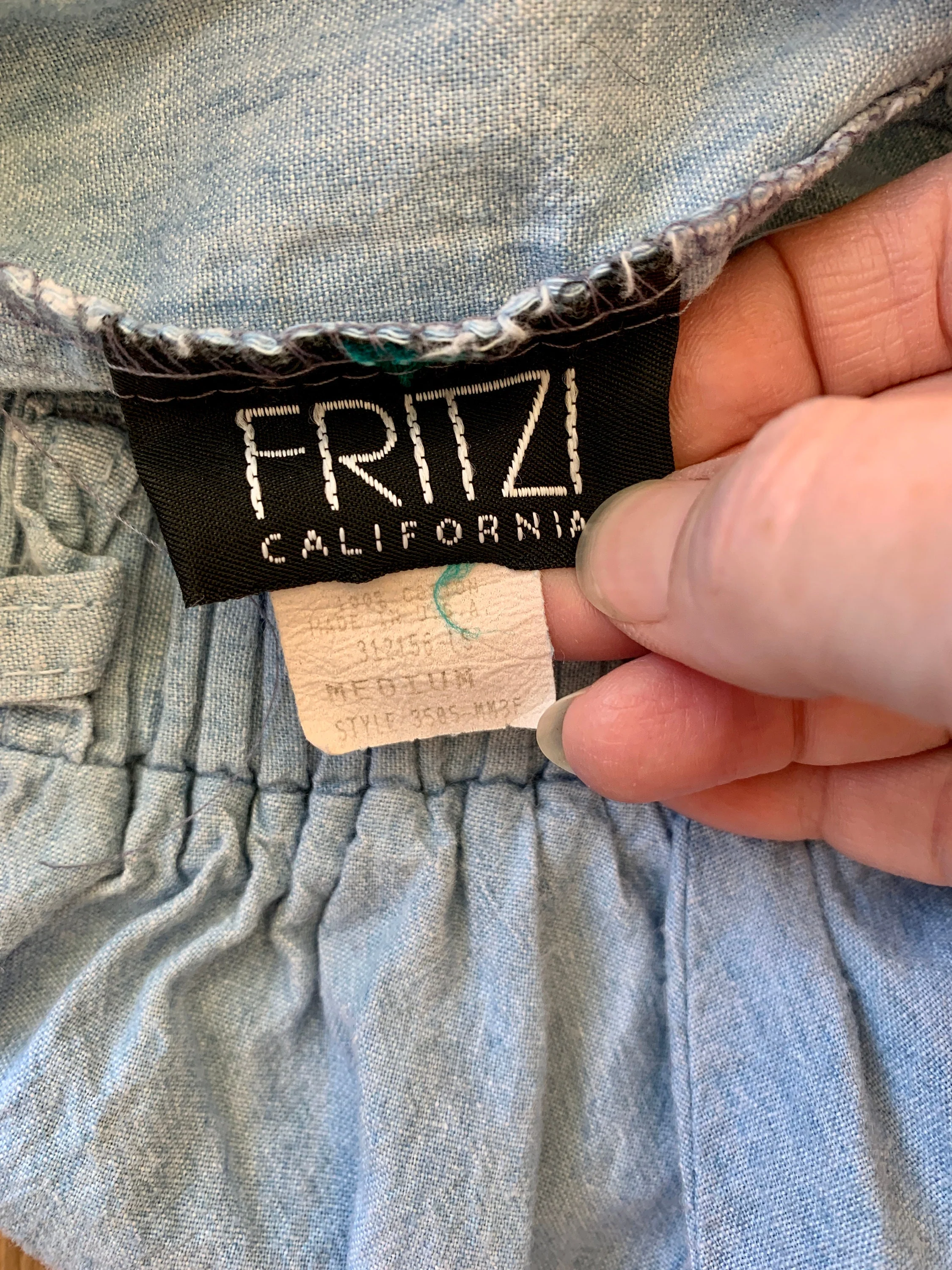 Vintage 80s Cotton Denim Full Elastic Waist Midi Skirt Sz S / M by Fritzi of California - Image 4